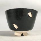 Japanese Ceramic Tea Ceremony Bowl Matcha Chawan Vtg Black Petal Pottery GTB680