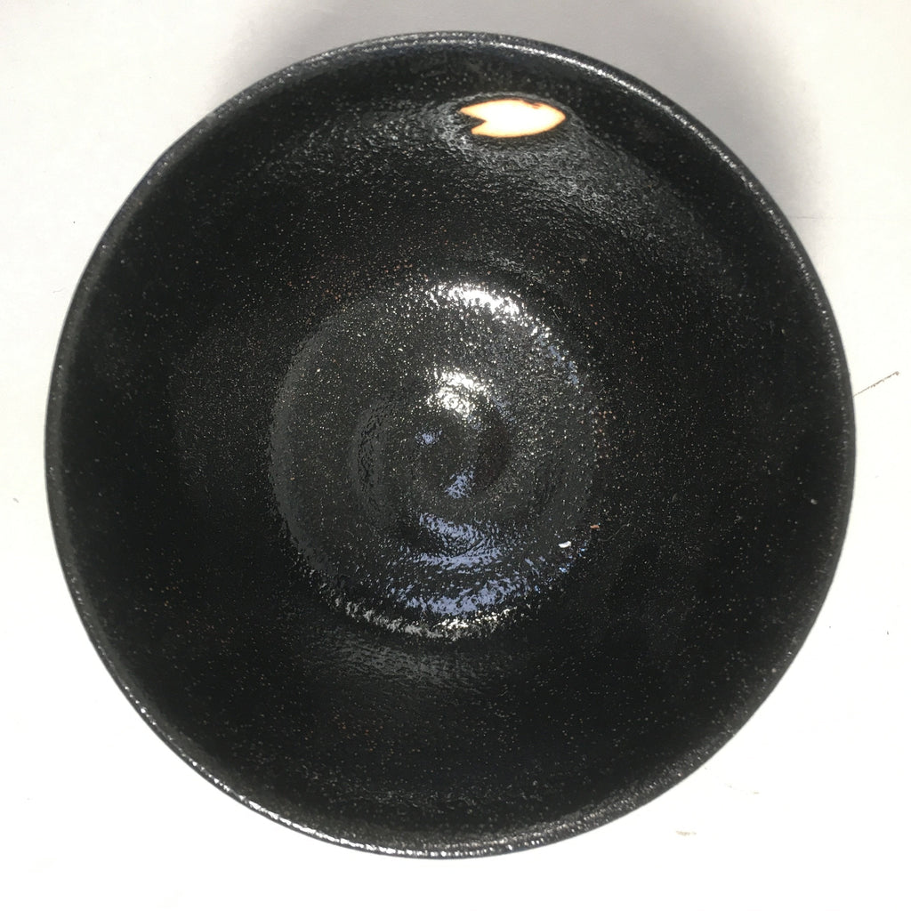 Japanese Ceramic Tea Ceremony Bowl Matcha Chawan Vtg Black Petal Pottery GTB680