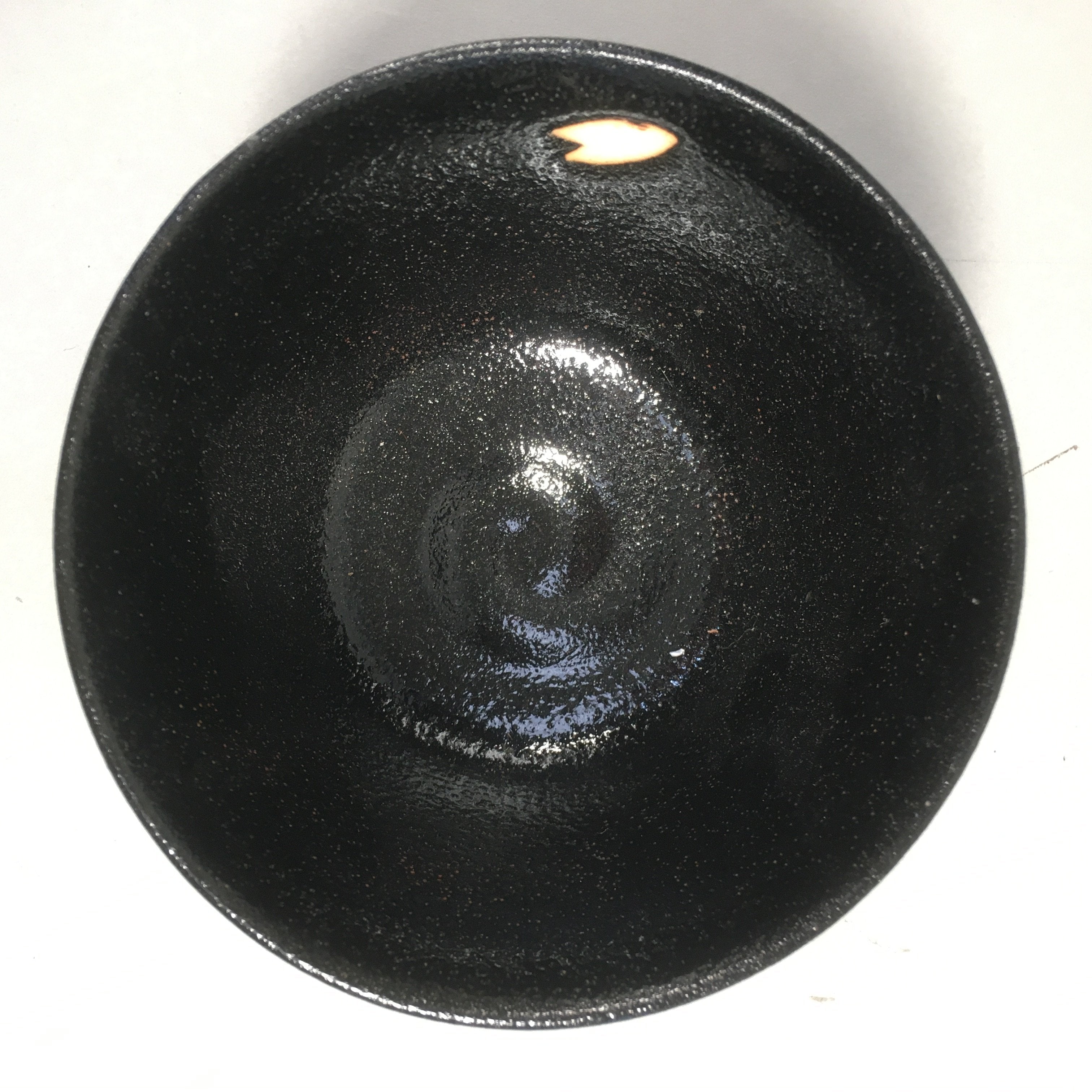 Japanese Ceramic Tea Ceremony Bowl Matcha Chawan Vtg Black Petal Pottery GTB680