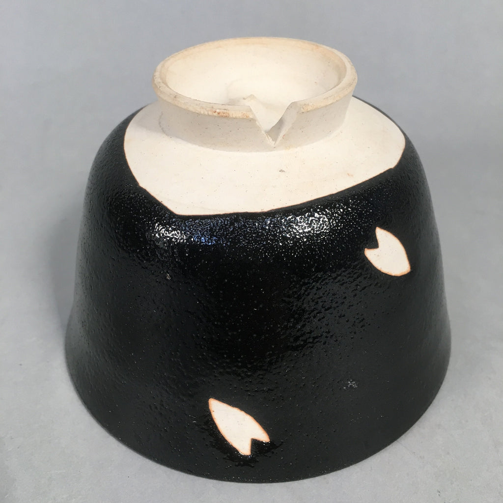 Japanese Ceramic Tea Ceremony Bowl Matcha Chawan Vtg Black Petal Pottery GTB680