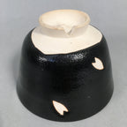Japanese Ceramic Tea Ceremony Bowl Matcha Chawan Vtg Black Petal Pottery GTB680