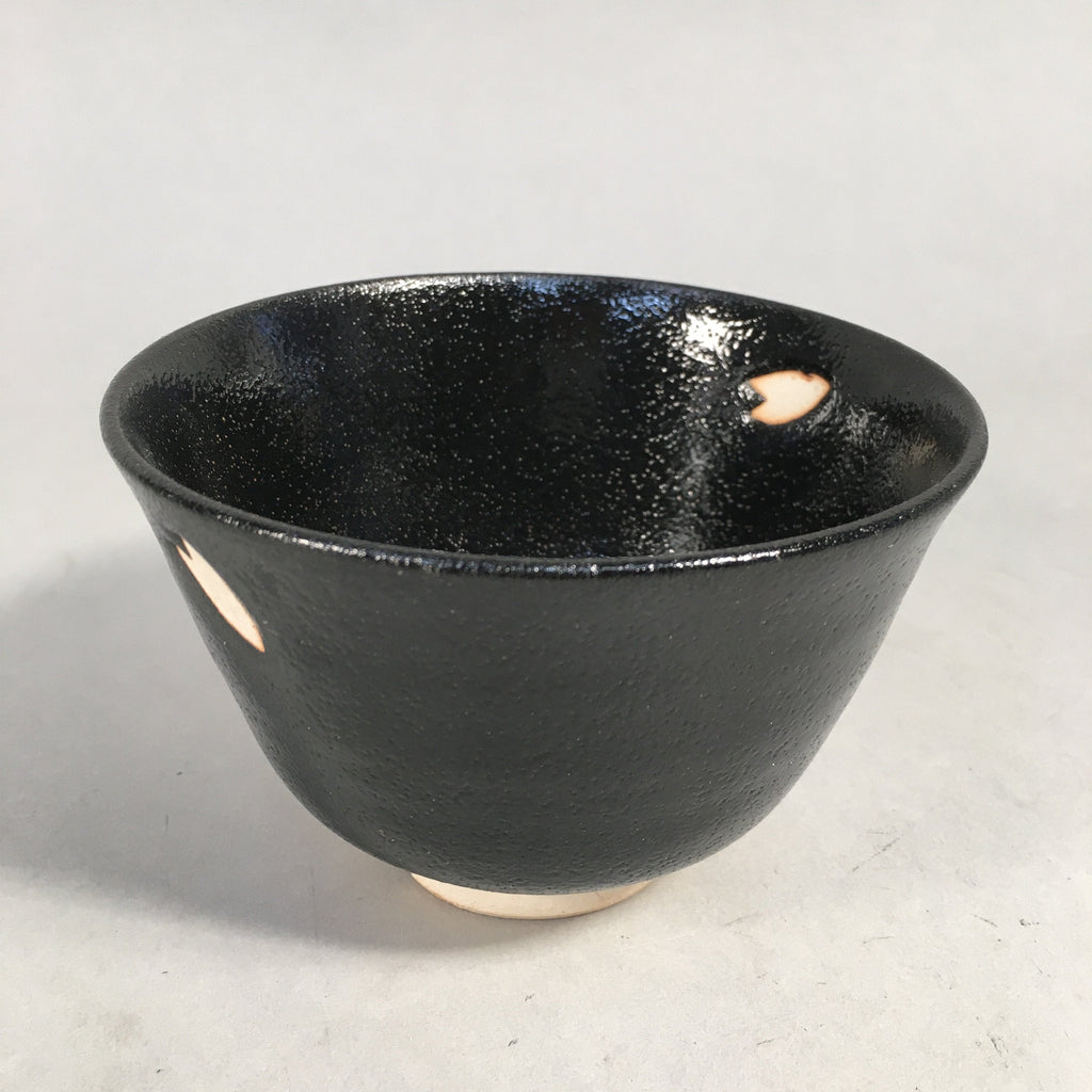 Japanese Ceramic Tea Ceremony Bowl Matcha Chawan Vtg Black Petal Pottery GTB680