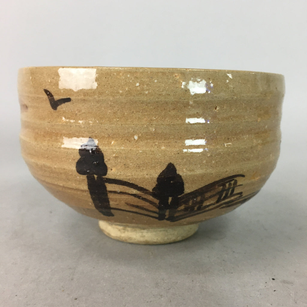 Japanese Ceramic Tea Ceremony Bowl Matcha Chawan Vtg Brown Yellow Pottery GTB637