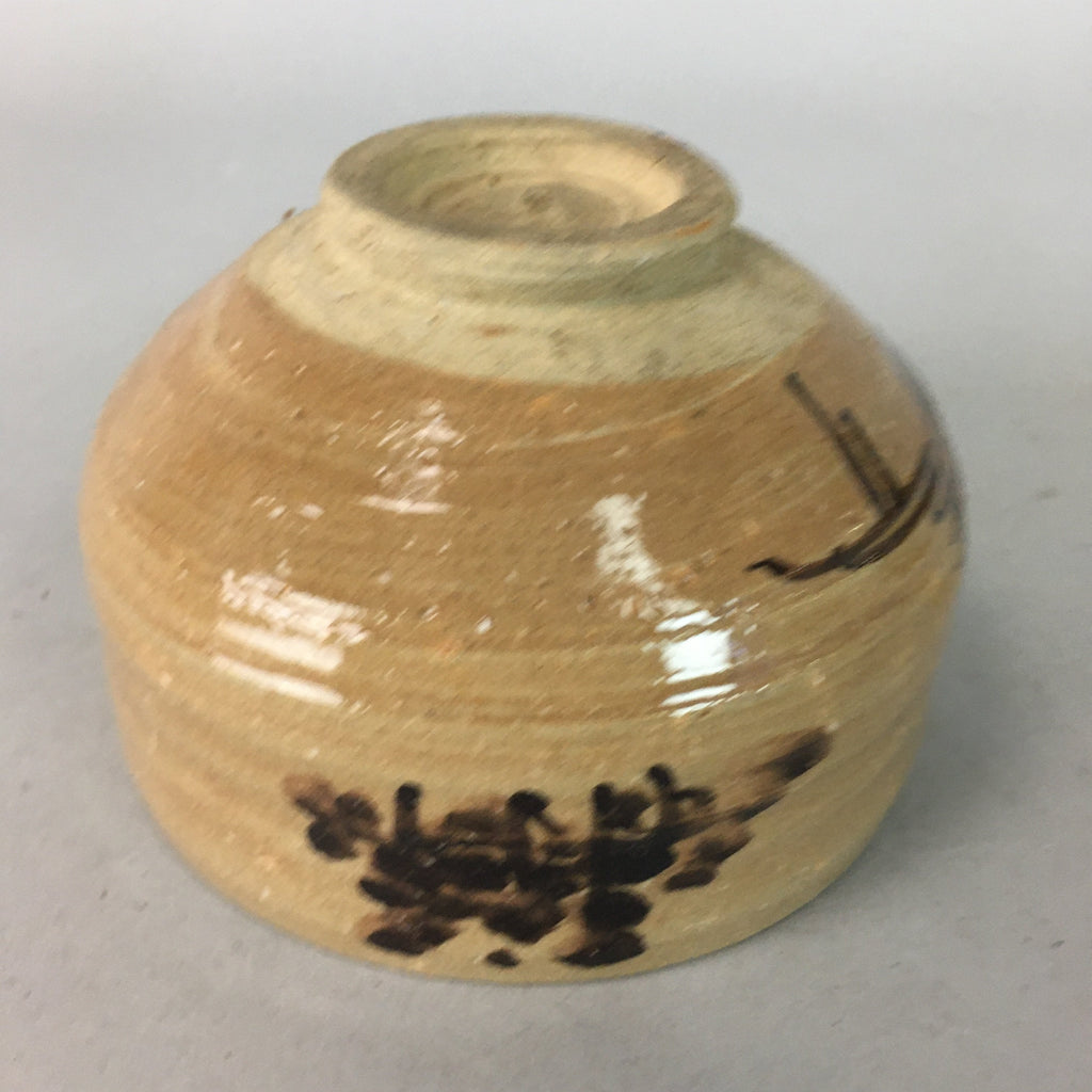 Japanese Ceramic Tea Ceremony Bowl Matcha Chawan Vtg Brown Yellow Pottery GTB637