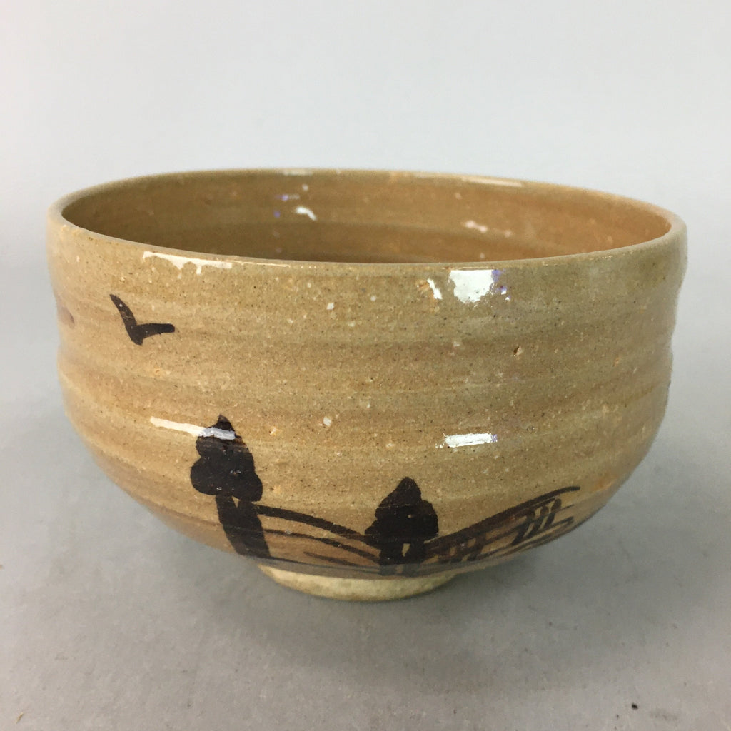 Japanese Ceramic Tea Ceremony Bowl Matcha Chawan Vtg Brown Yellow Pottery GTB637