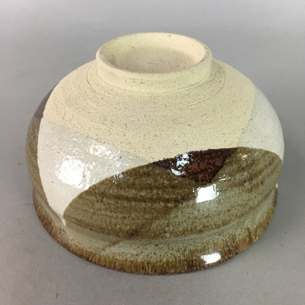 Japanese Ceramic Tea Ceremony Bowl Matcha Chawan Vtg Pottery Brown White GTB611