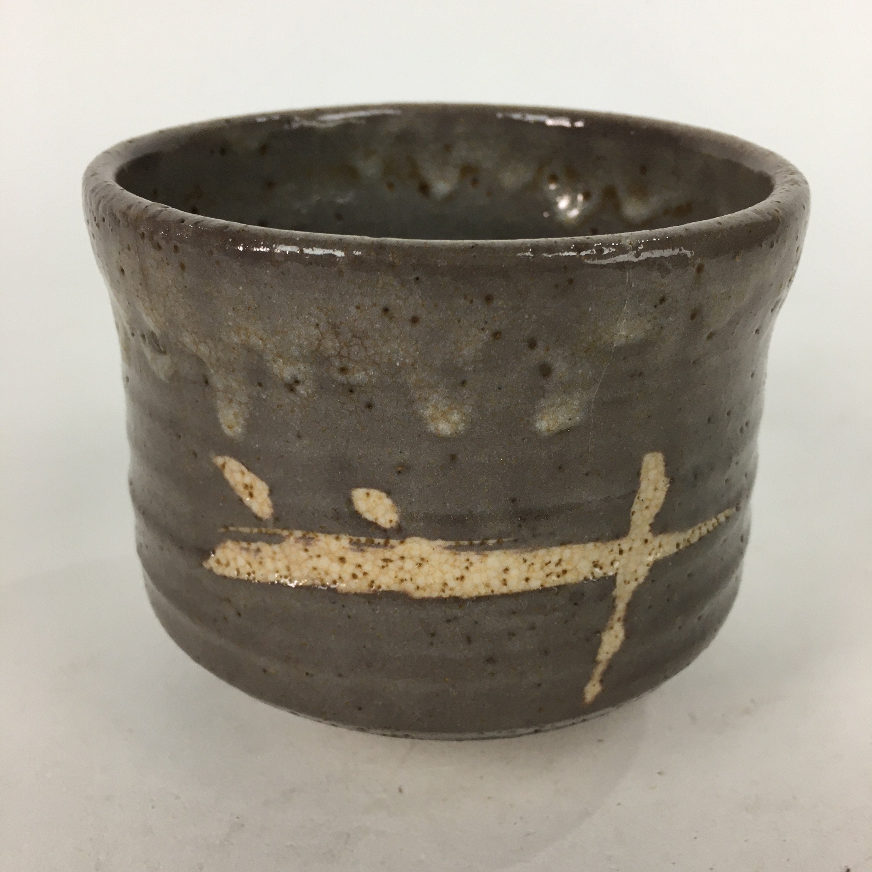 Japanese Ceramic Tea Ceremony Bowl Vtg Brown Cylinder Type Matcha Chawan GTB745