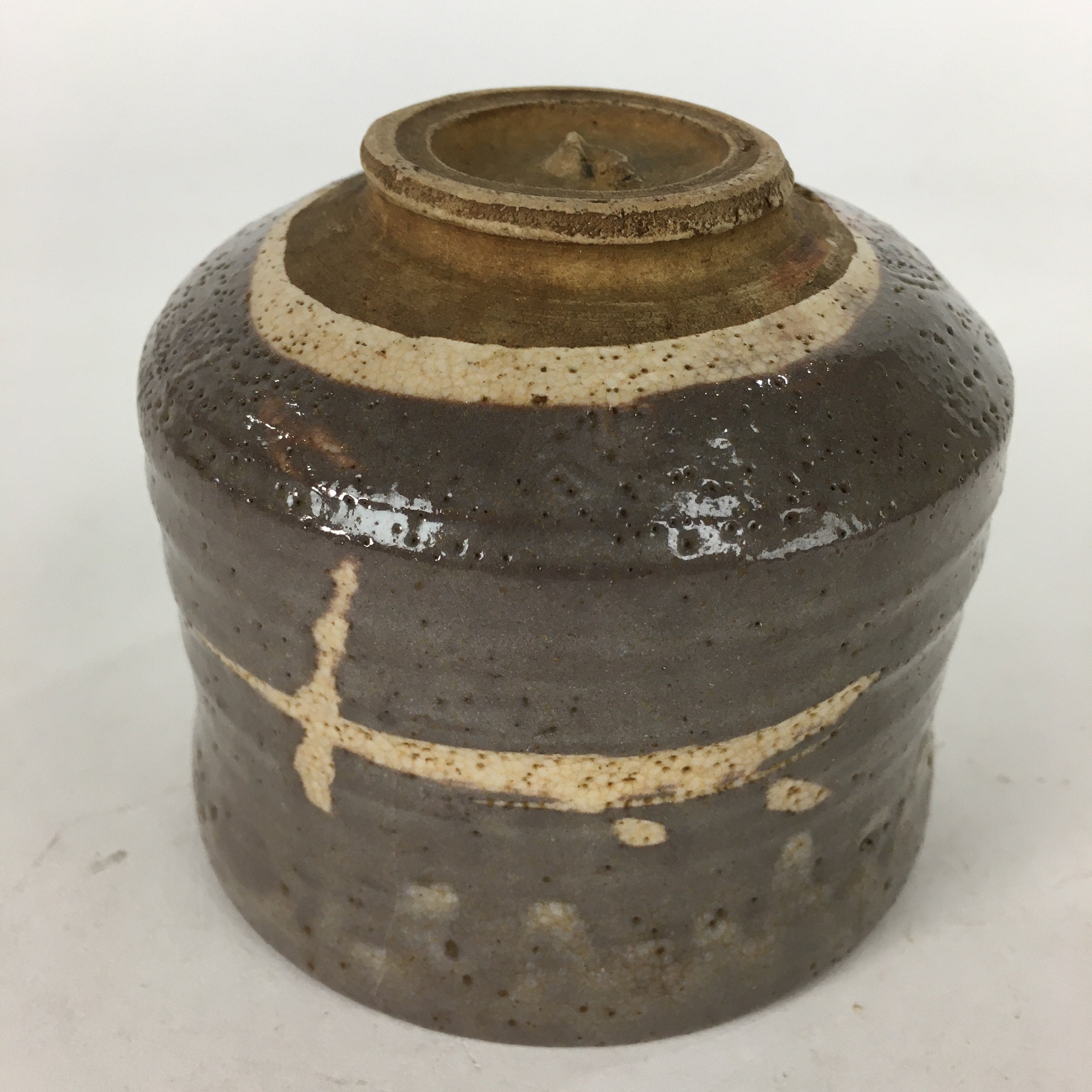 Japanese Ceramic Tea Ceremony Bowl Vtg Brown Cylinder Type Matcha Chawan GTB745