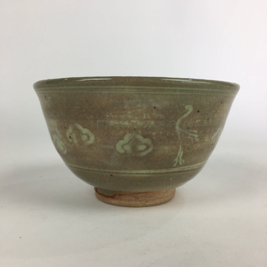 Japanese Ceramic Tea Ceremony Bowl Vtg Chawan Crane Pottery Matcha Chawan GTB913