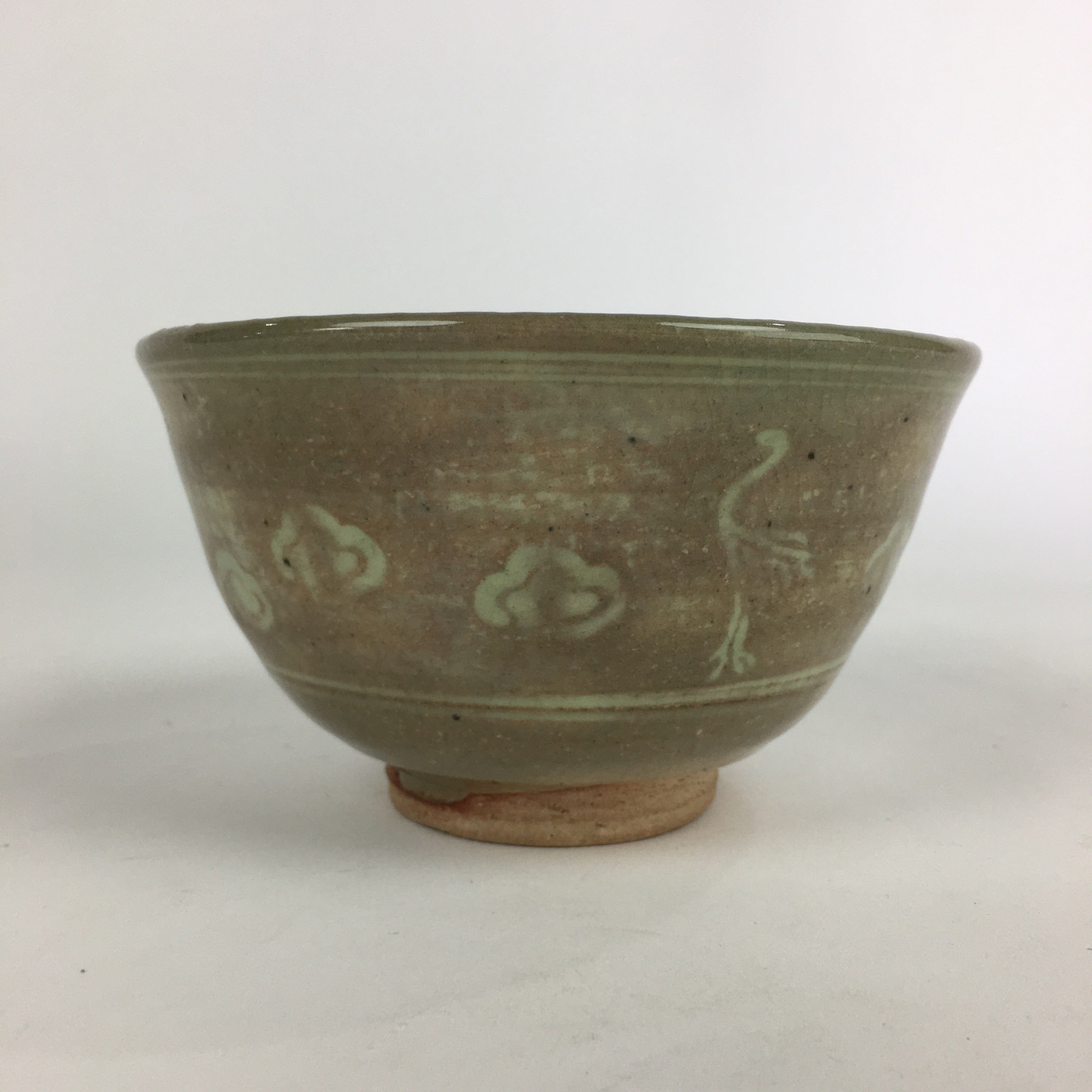 Japanese Ceramic Tea Ceremony Bowl Vtg Chawan Crane Pottery Matcha Chawan GTB913