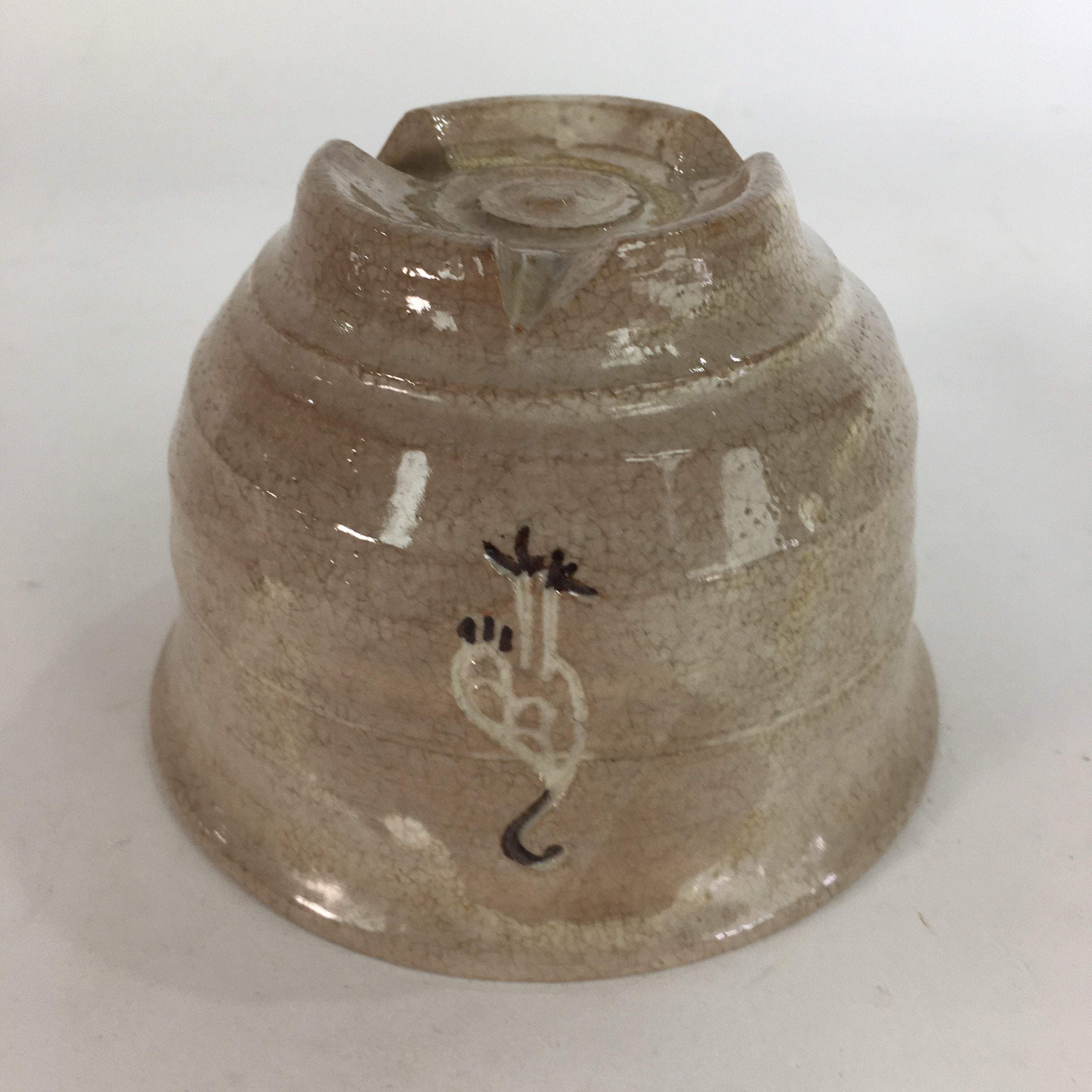 Japanese Ceramic Tea Ceremony Bowl Vtg Matcha Chawan Brown Pottery Crane GTB734