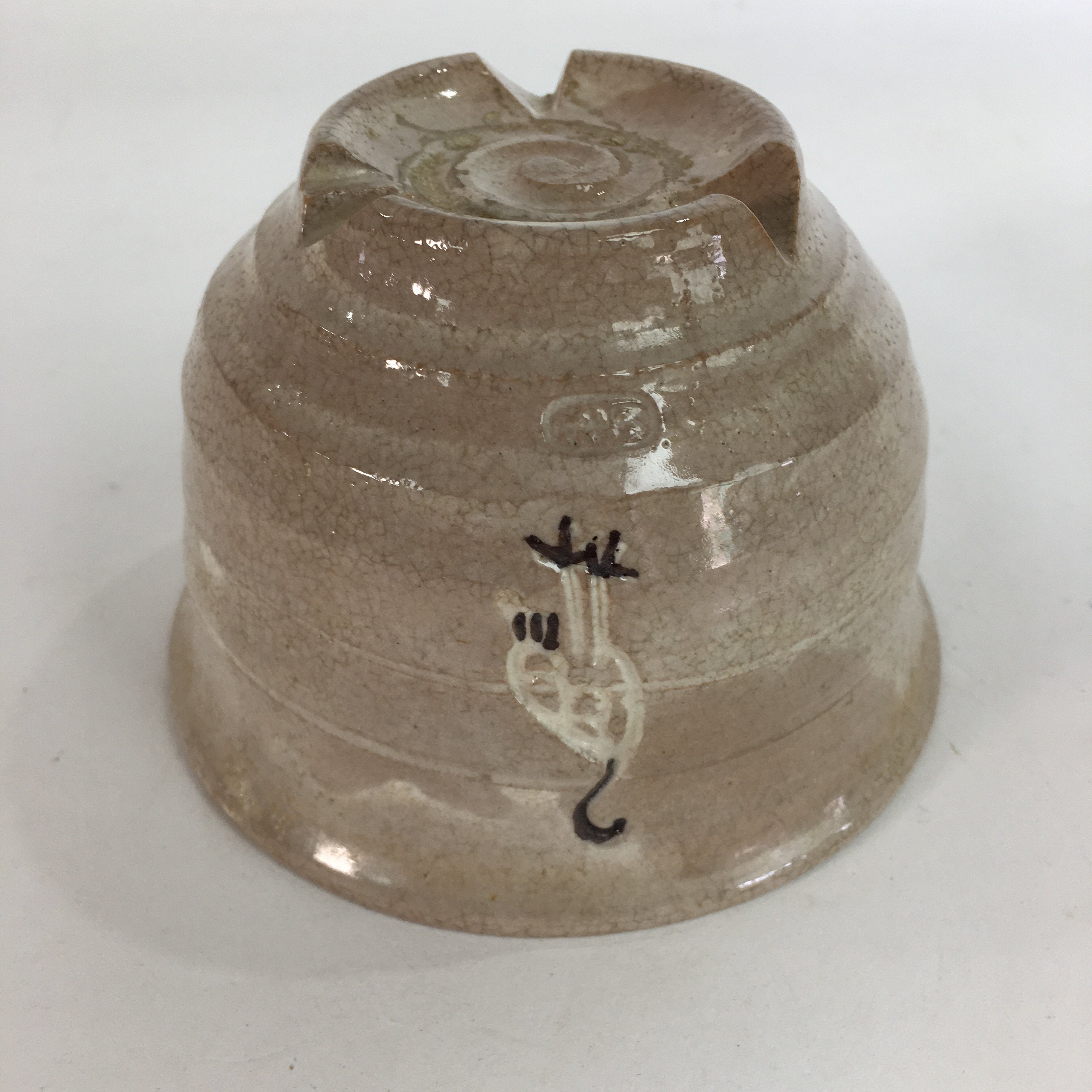 Japanese Ceramic Tea Ceremony Bowl Vtg Matcha Chawan Brown Pottery Crane GTB734