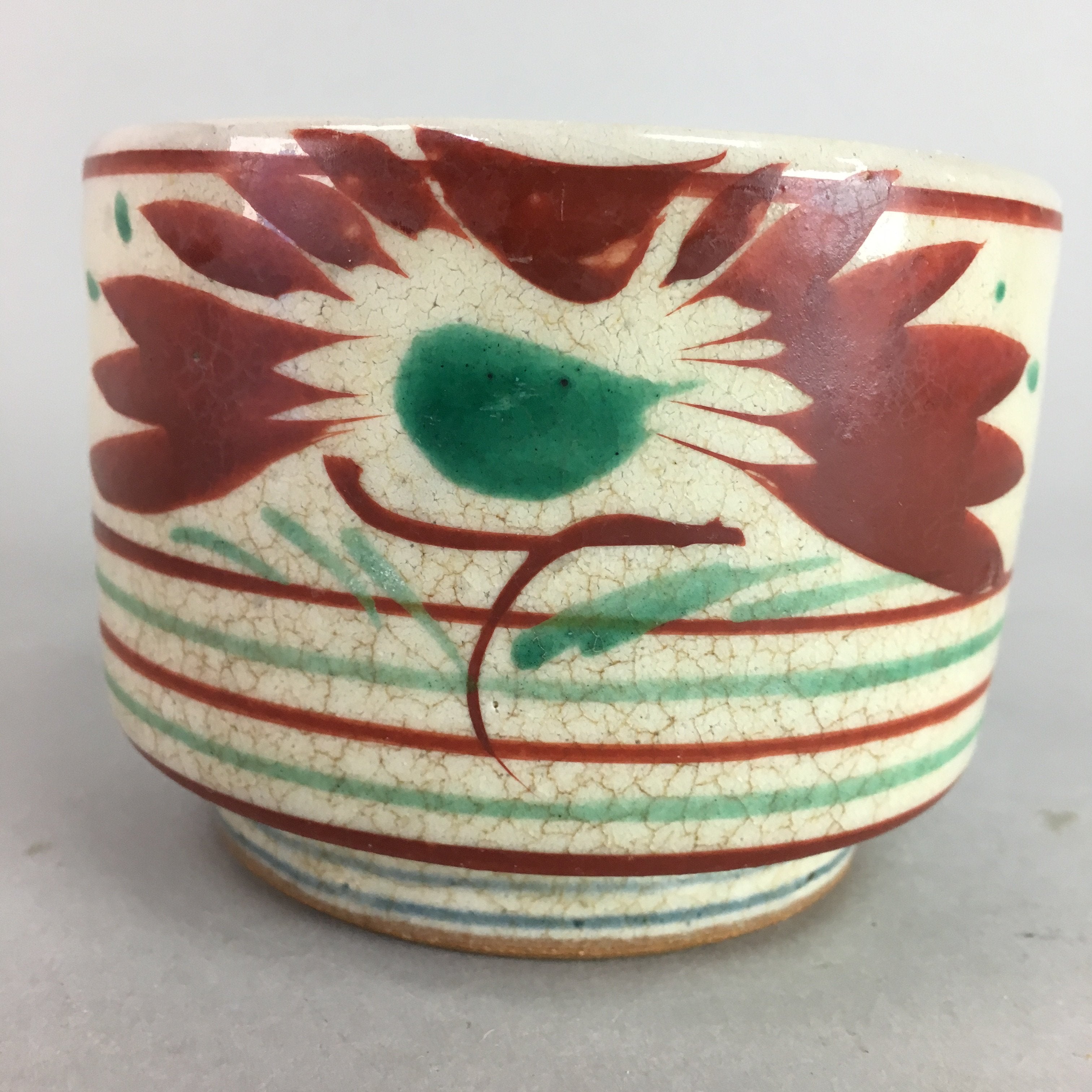 Japanese Ceramic Tea Ceremony Bowl Vtg Pottery Akae Matcha Chawan Red GTB523