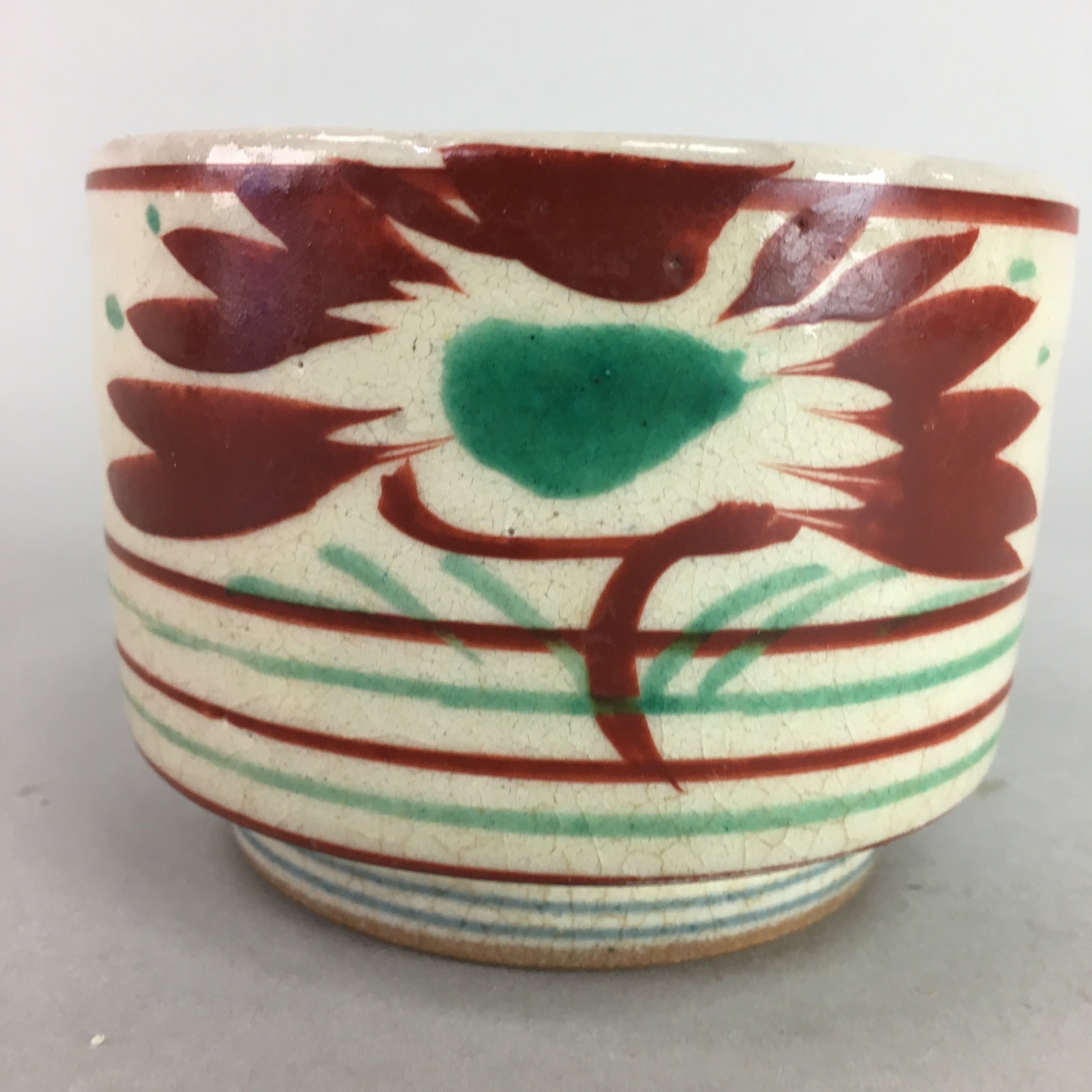 Japanese Ceramic Tea Ceremony Bowl Vtg Pottery Akae Matcha Chawan Red GTB523
