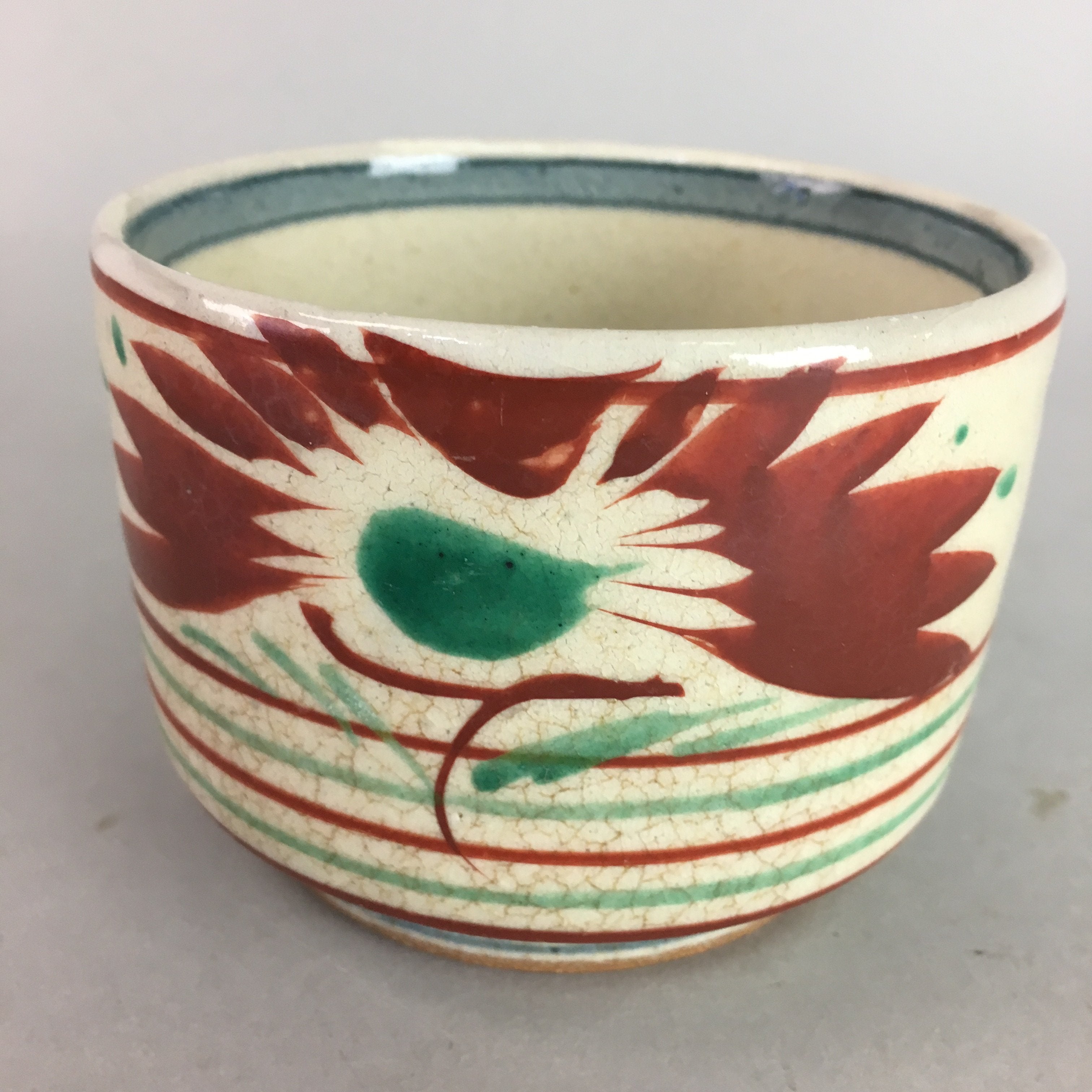 Japanese Ceramic Tea Ceremony Bowl Vtg Pottery Akae Matcha Chawan Red GTB523