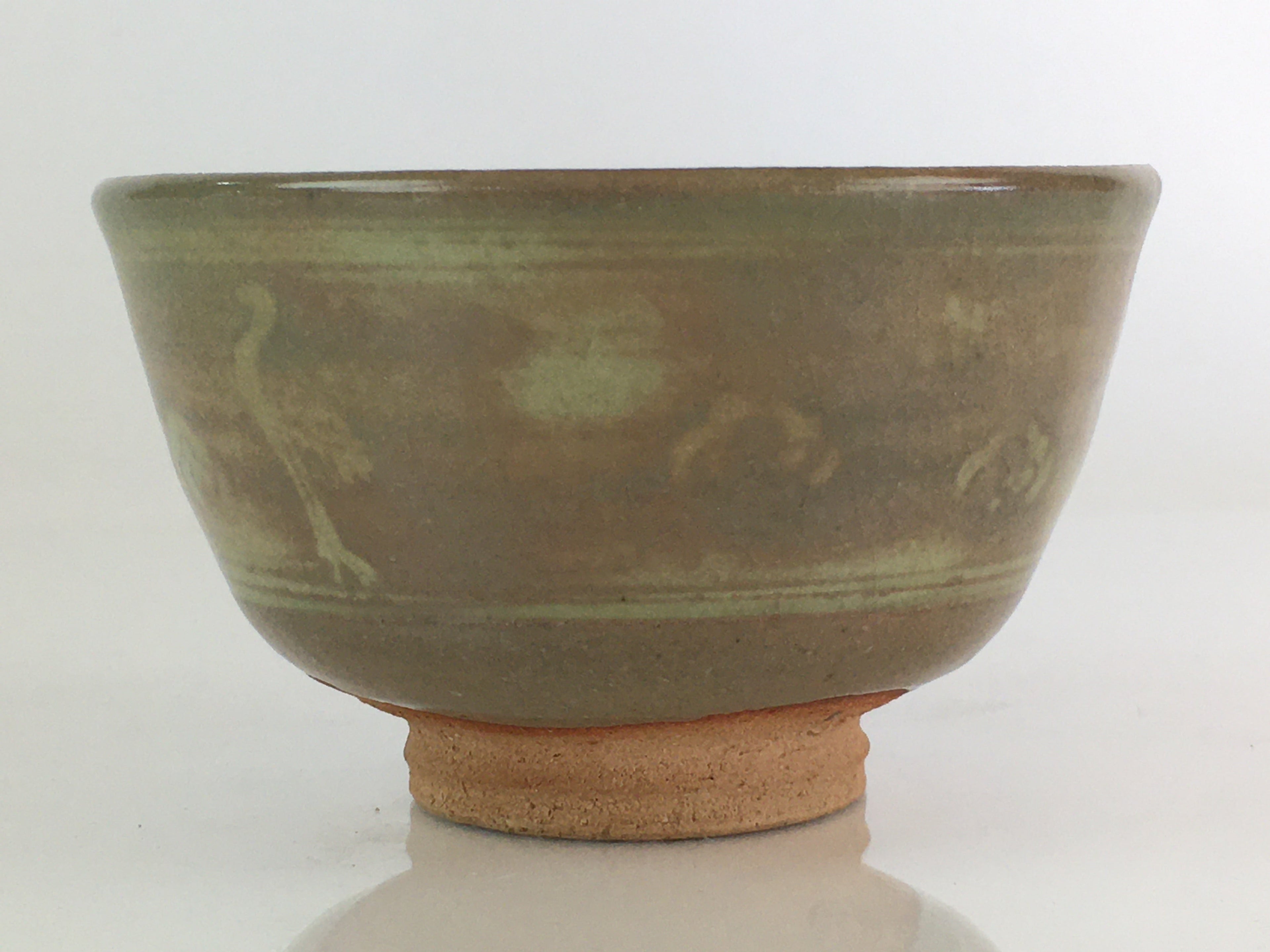 Japanese Ceramic Tea Ceremony Green Tea Bowl Vtg Chawan Crane Pottery GTB941