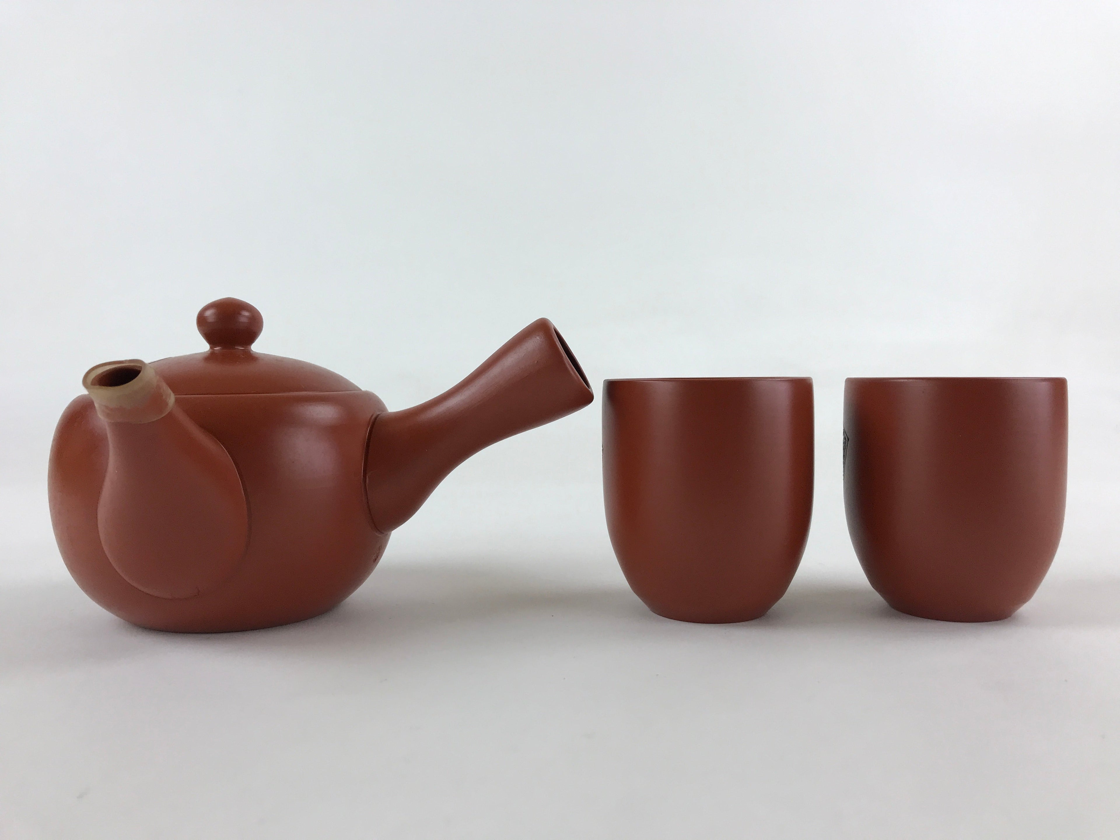Japanese Ceramic Tea Set 2 Teacups 1Teapot Vtg Kyusu Yunomi Tokoname Ware PX693