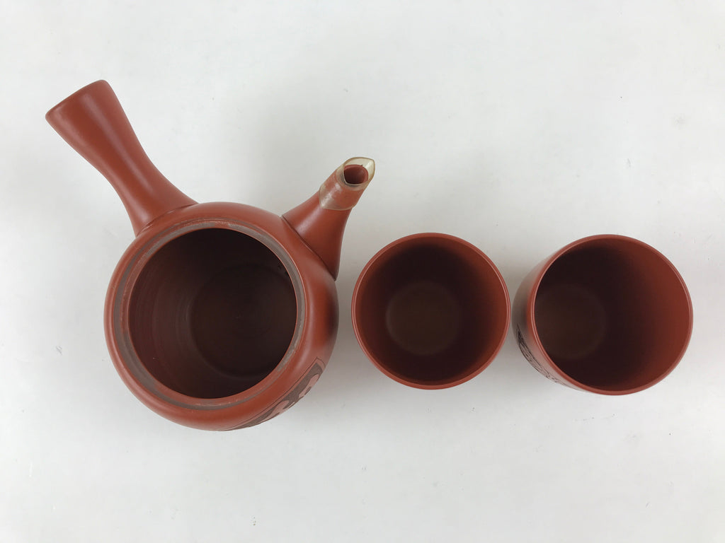 Japanese Ceramic Tea Set 2 Teacups 1Teapot Vtg Kyusu Yunomi Tokoname Ware PX693