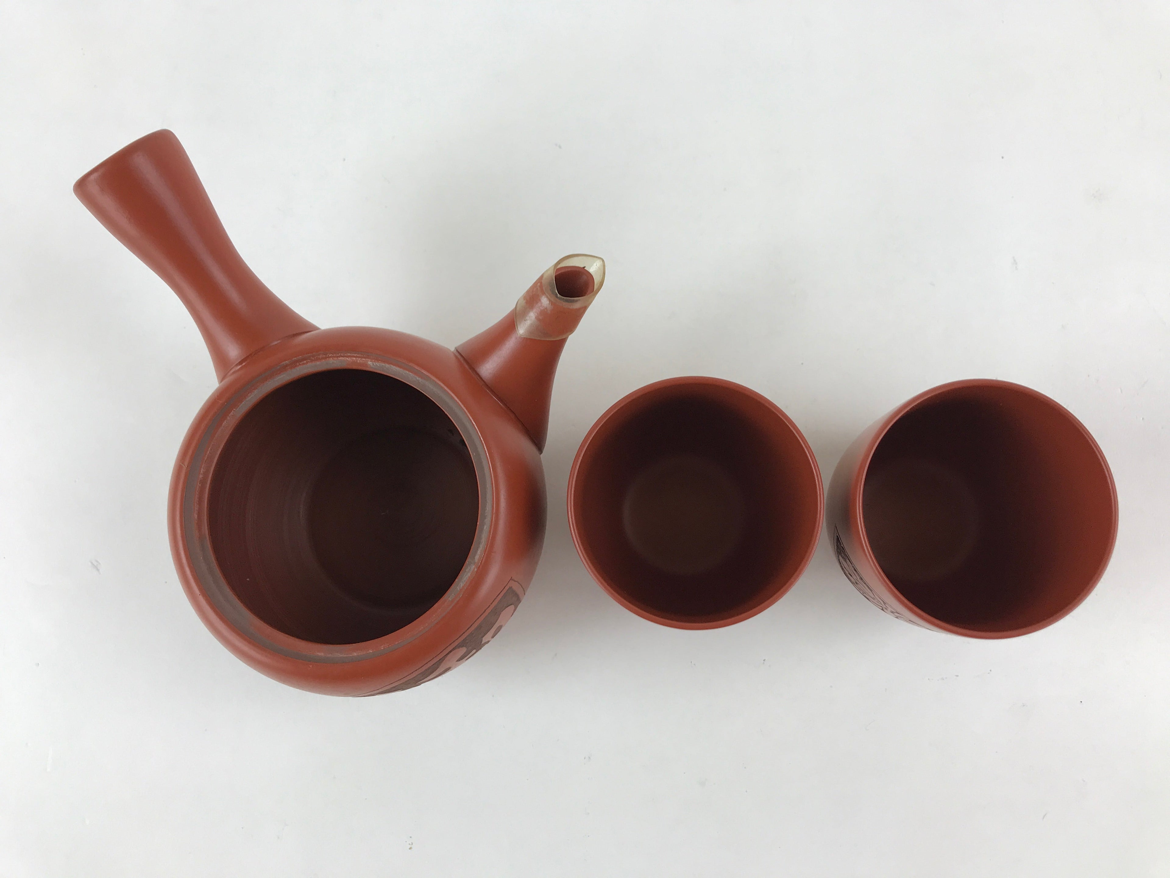 Japanese Ceramic Tea Set 2 Teacups 1Teapot Vtg Kyusu Yunomi Tokoname Ware PX693