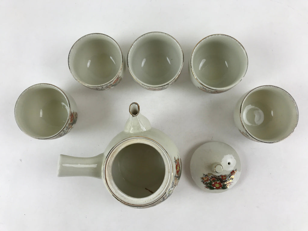 Japanese Ceramic Tea Set 5pc Teacups Teapot Vtg Kyusu Yunomi Tokoname Ware PX690