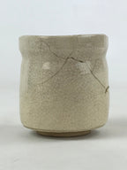 Japanese Ceramic Teacup Vtg Bamboo Beige Crackle Glaze Pottery Yunomi TC381
