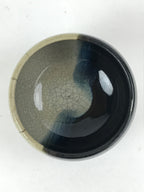 Japanese Ceramic Teacup Vtg Black Blue Grey Crackle Glaze Pottery Yunomi TC383