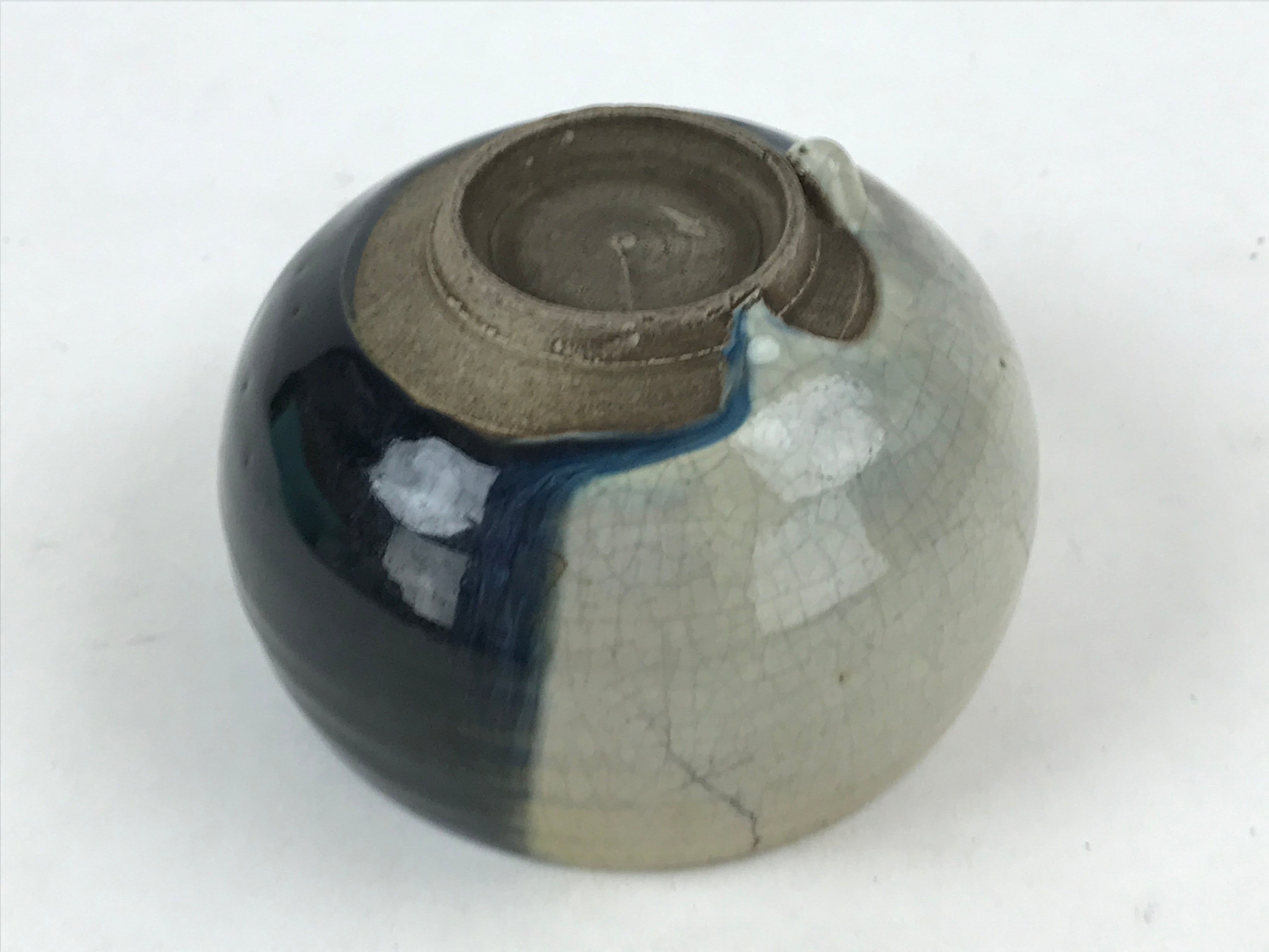 Japanese Ceramic Teacup Vtg Black Blue Grey Crackle Glaze Pottery Yunomi TC383