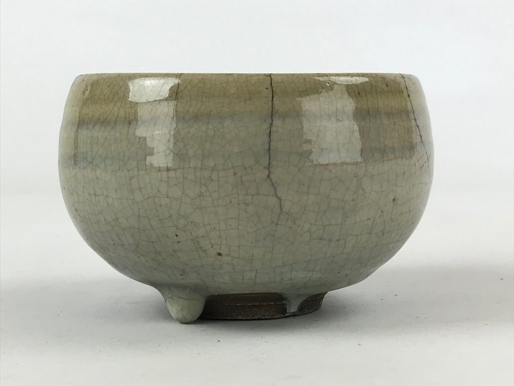 Japanese Ceramic Teacup Vtg Black Blue Grey Crackle Glaze Pottery Yunomi TC383