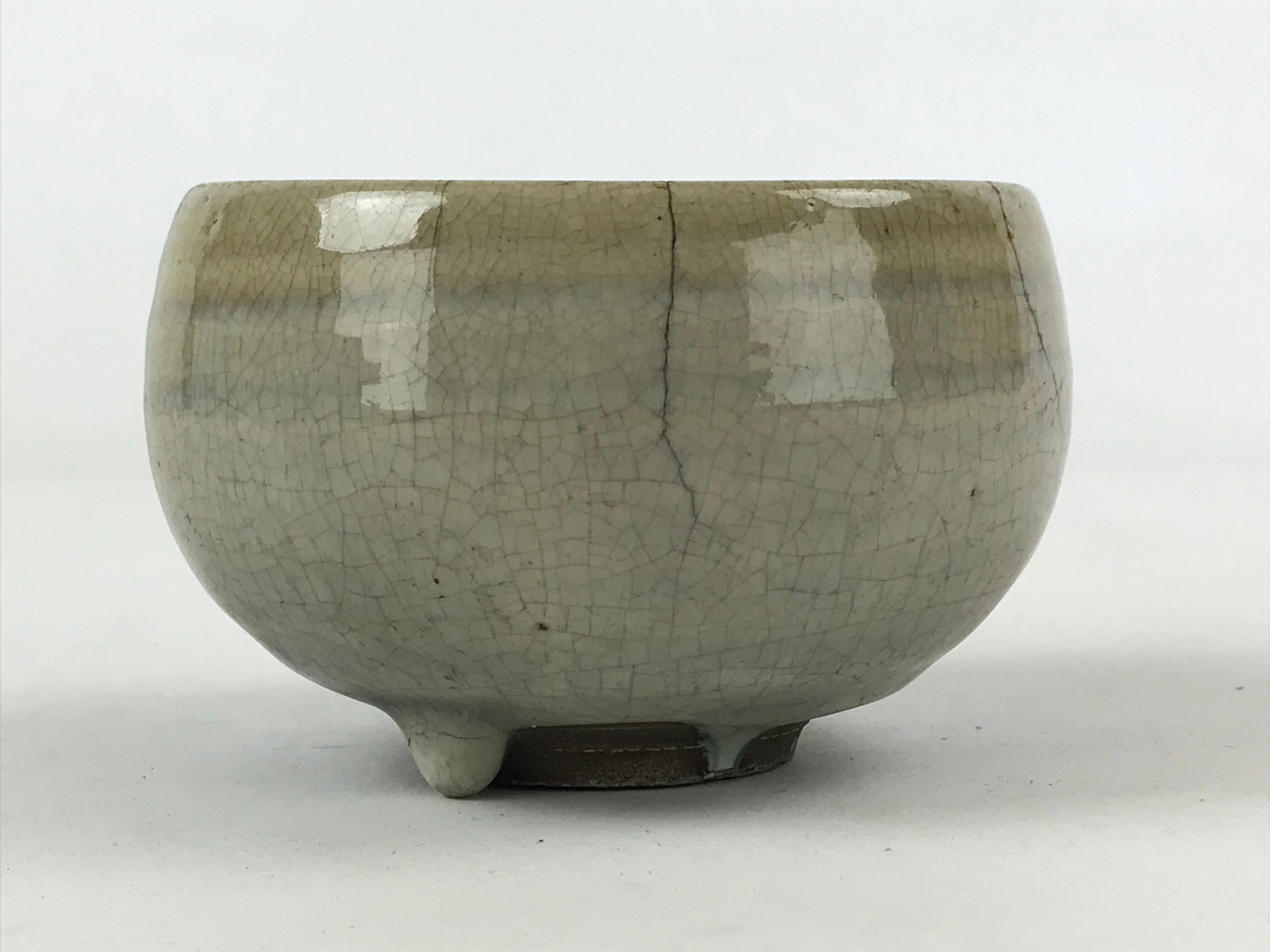 Japanese Ceramic Teacup Vtg Black Blue Grey Crackle Glaze Pottery Yunomi TC383