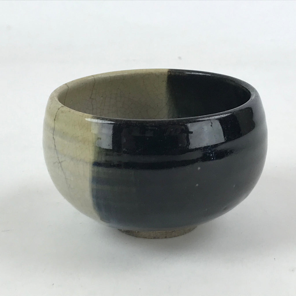 Japanese Ceramic Teacup Vtg Black Blue Grey Crackle Glaze Pottery Yunomi TC383