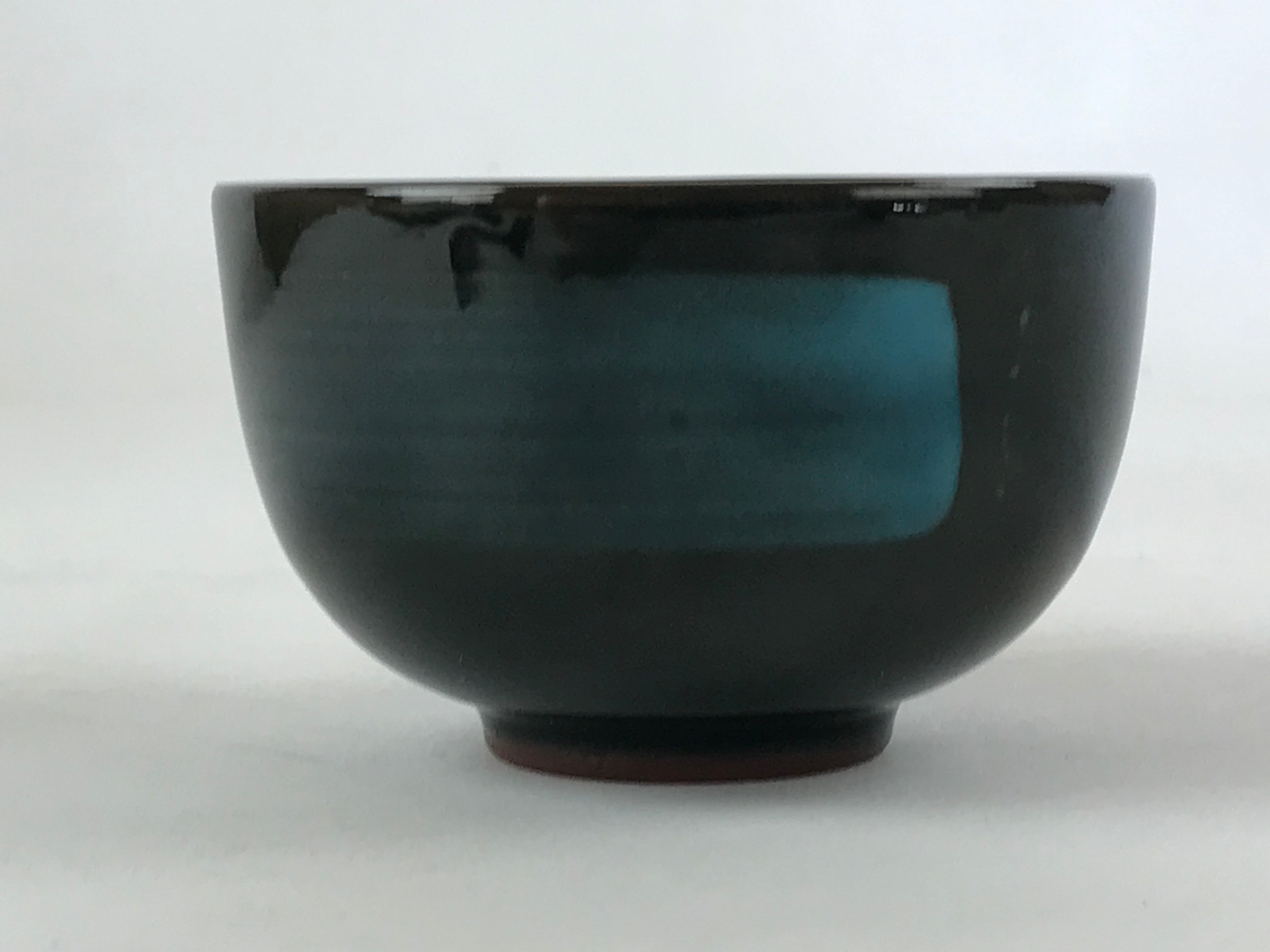 Japanese Ceramic Teacup Vtg Dark Brown Turquoise Mino Ware Yunomi Sencha TC396