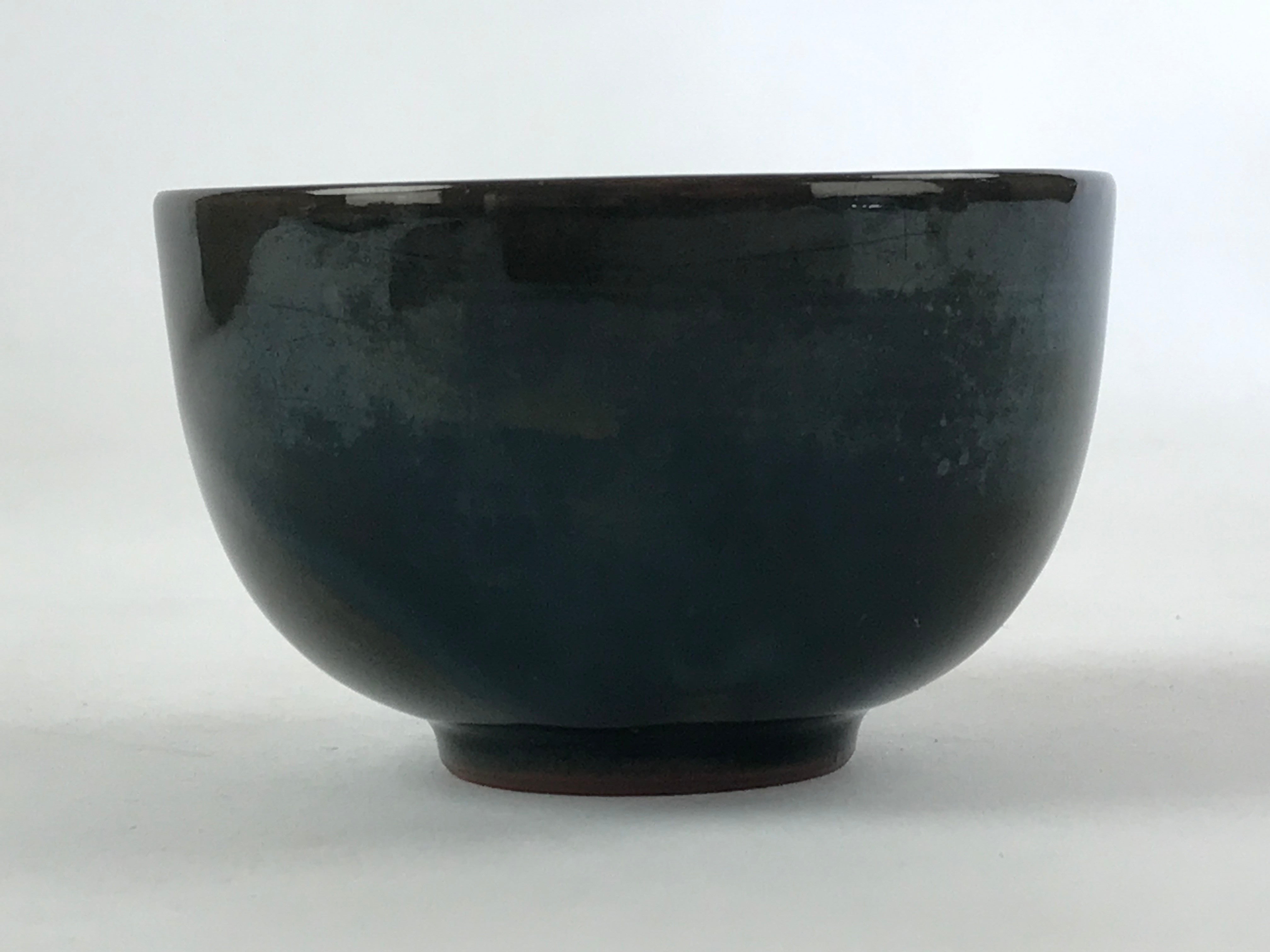 Japanese Ceramic Teacup Vtg Dark Brown Turquoise Mino Ware Yunomi Sencha TC396