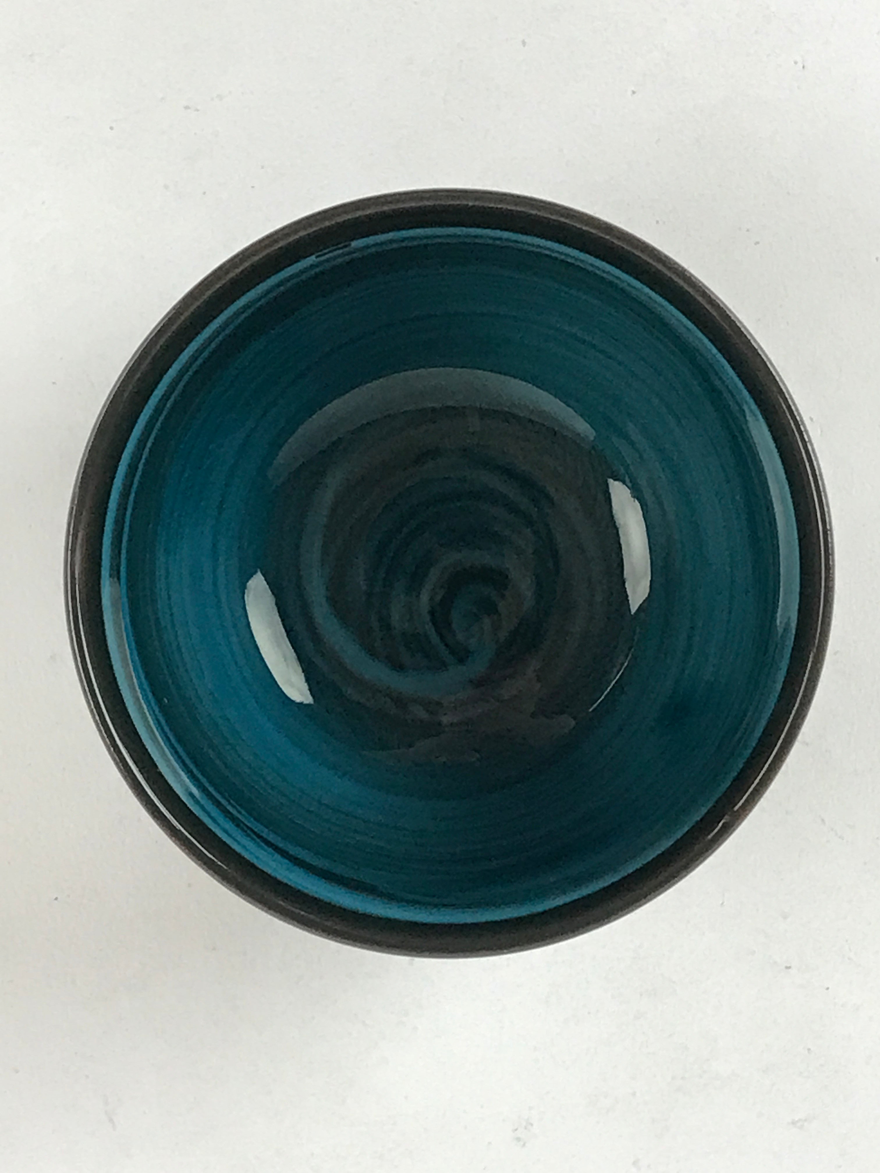 Japanese Ceramic Teacup Vtg Dark Brown Turquoise Mino Ware Yunomi Sencha TC396