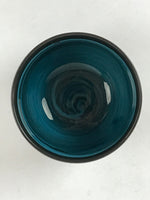 Japanese Ceramic Teacup Vtg Dark Brown Turquoise Mino Ware Yunomi Sencha TC396