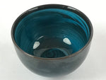 Japanese Ceramic Teacup Vtg Dark Brown Turquoise Mino Ware Yunomi Sencha TC396