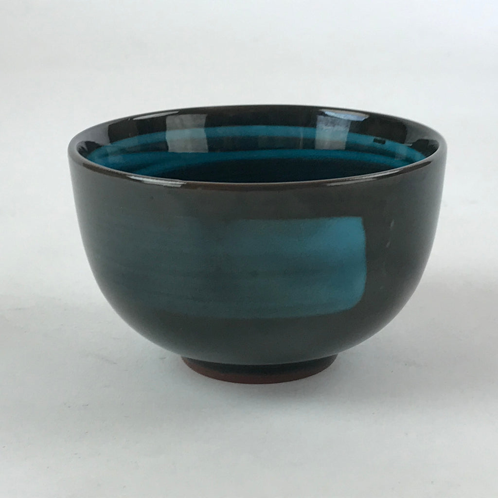 Japanese Ceramic Teacup Vtg Dark Brown Turquoise Mino Ware Yunomi Sencha TC396