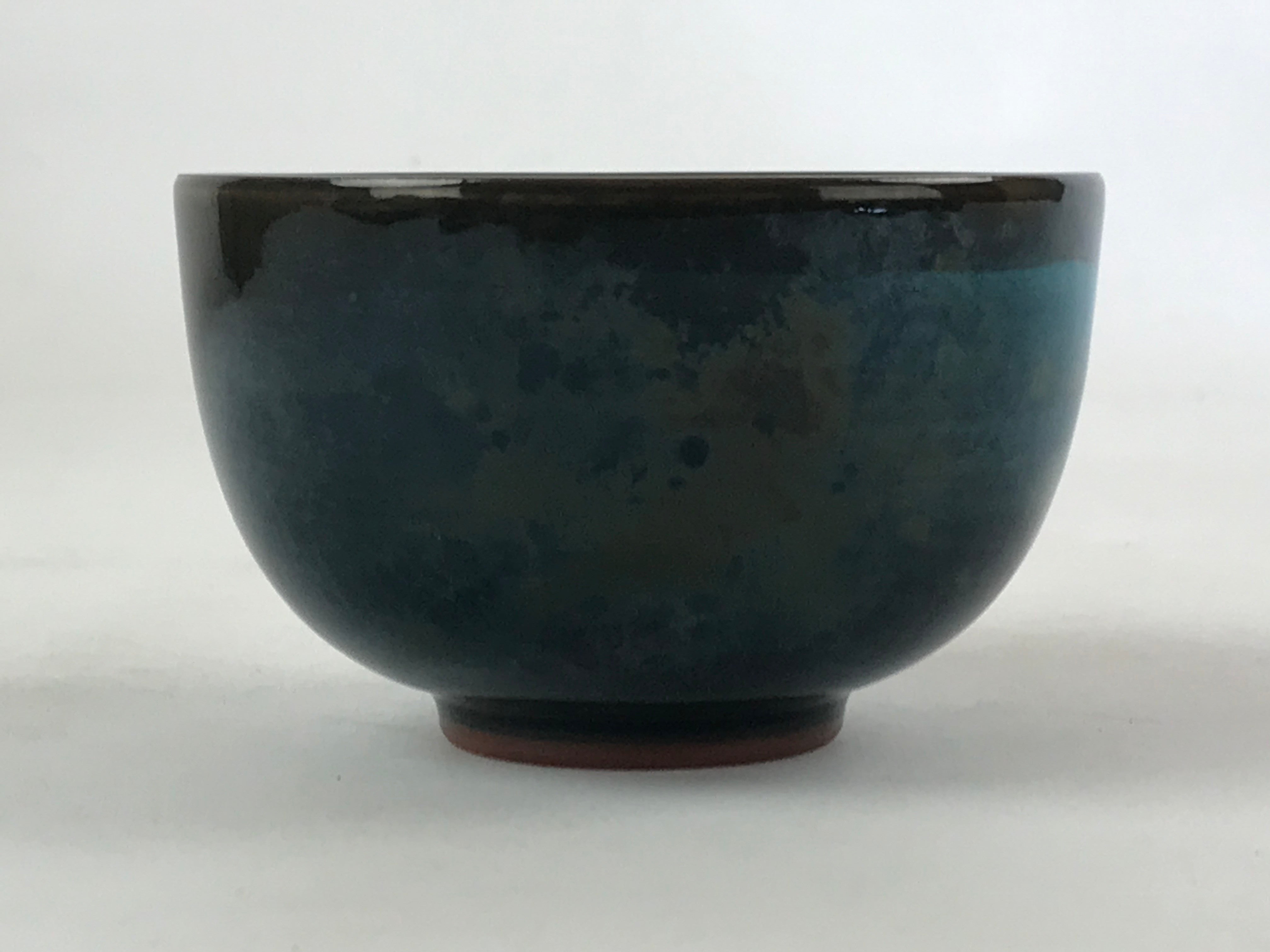 Japanese Ceramic Teacup Vtg Dark Brown Turquoise Mino Ware Yunomi Sencha TC397