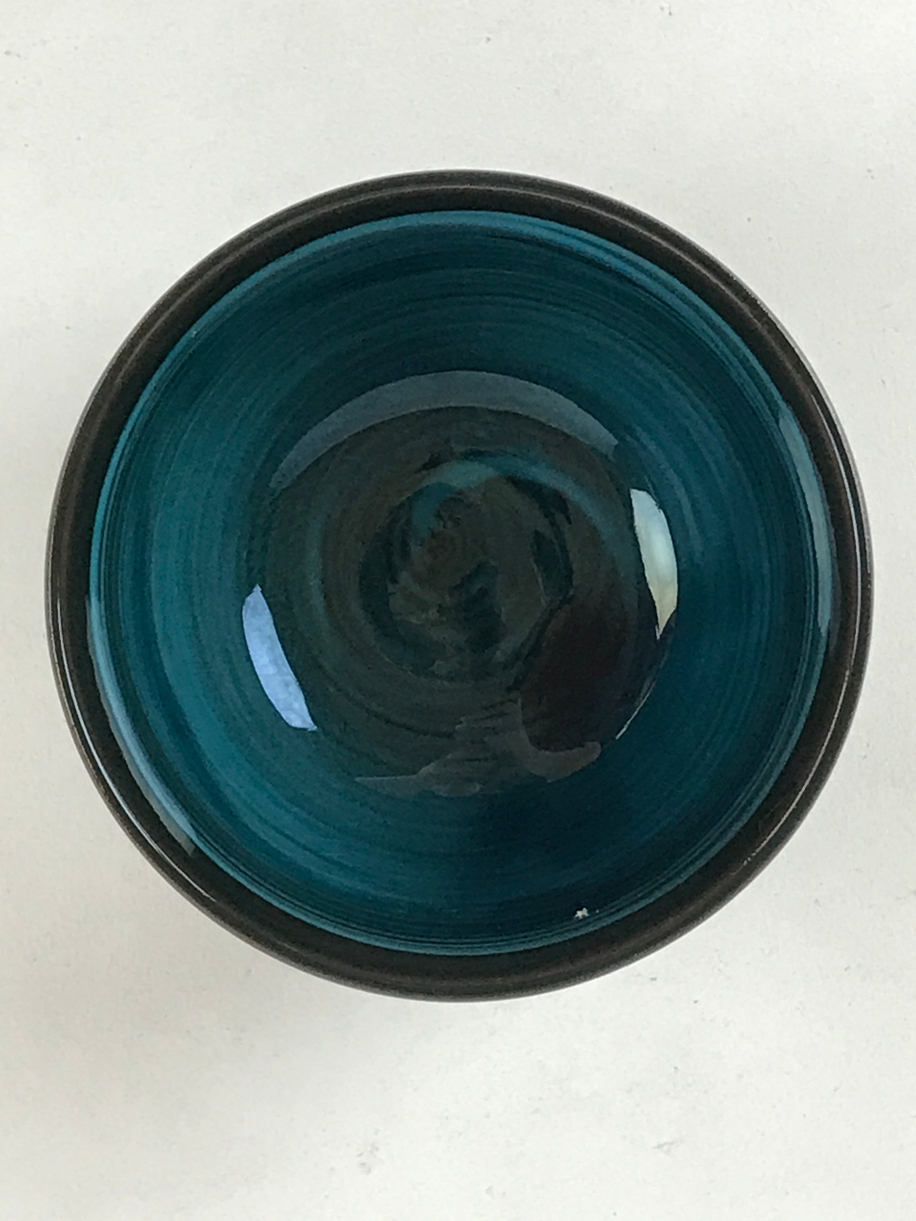 Japanese Ceramic Teacup Vtg Dark Brown Turquoise Mino Ware Yunomi Sencha TC397