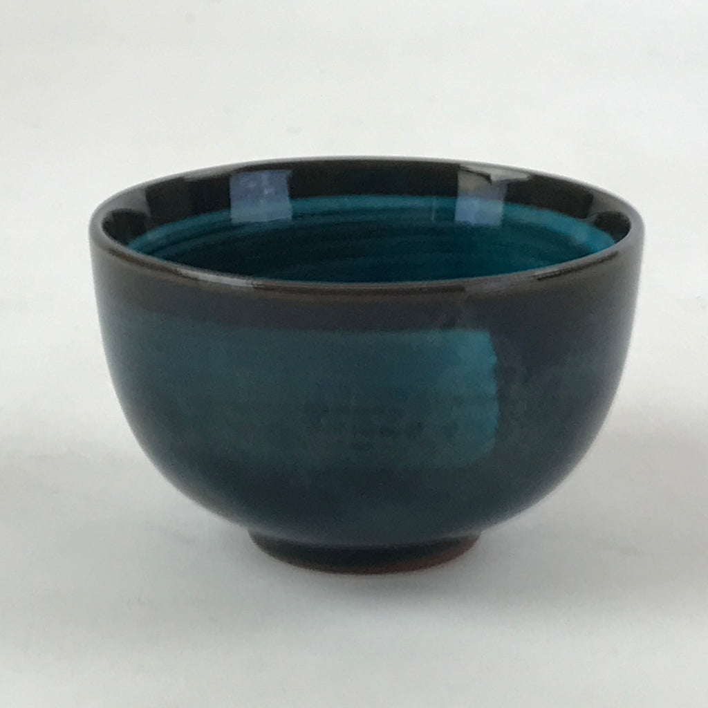 Japanese Ceramic Teacup Vtg Dark Brown Turquoise Mino Ware Yunomi Sencha TC397