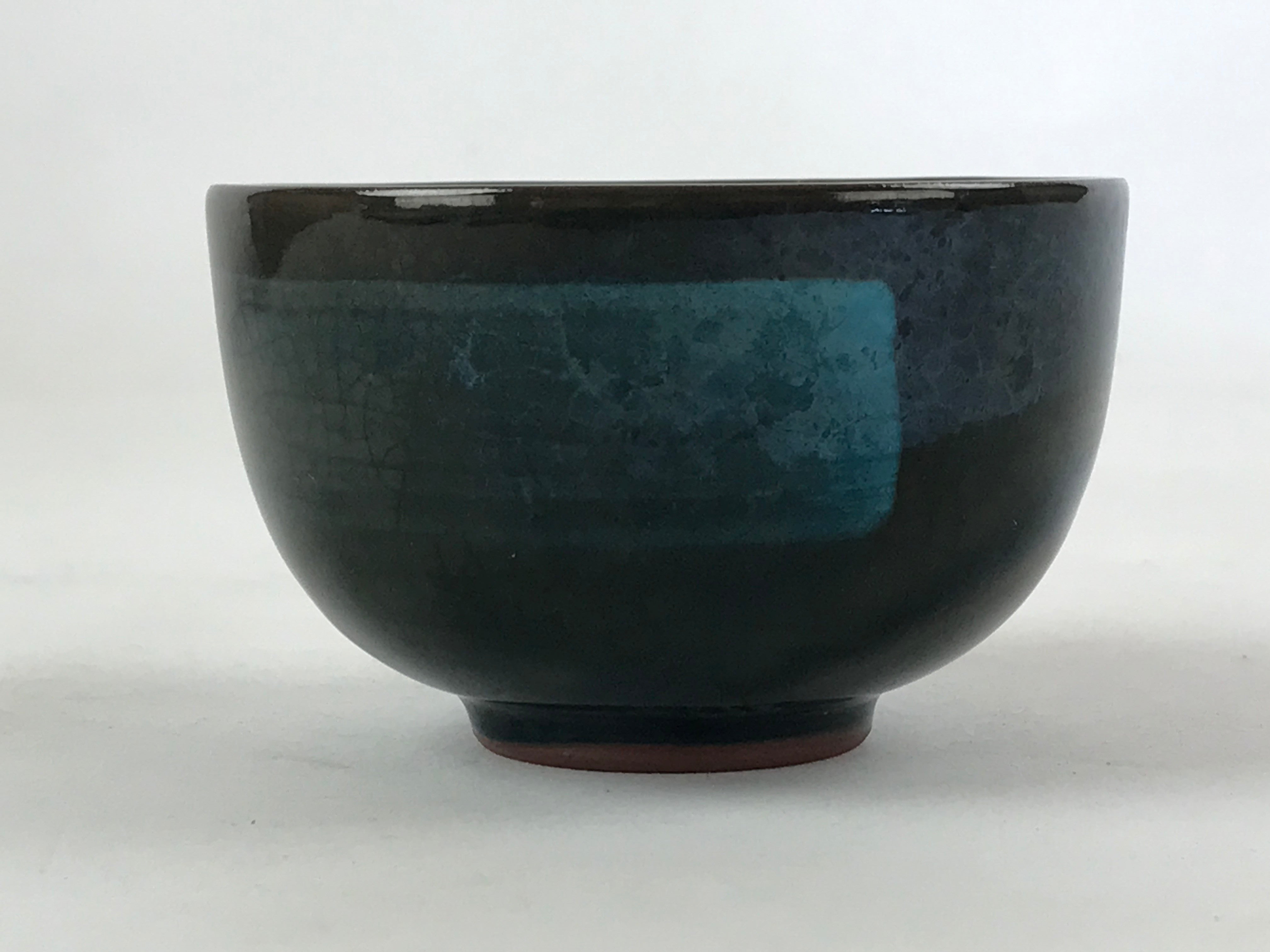 Japanese Ceramic Teacup Vtg Dark Brown Turquoise Mino Ware Yunomi Sencha TC398