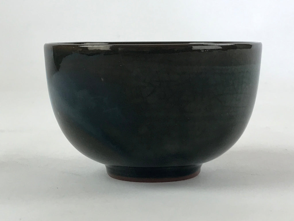 Japanese Ceramic Teacup Vtg Dark Brown Turquoise Mino Ware Yunomi Sencha TC398