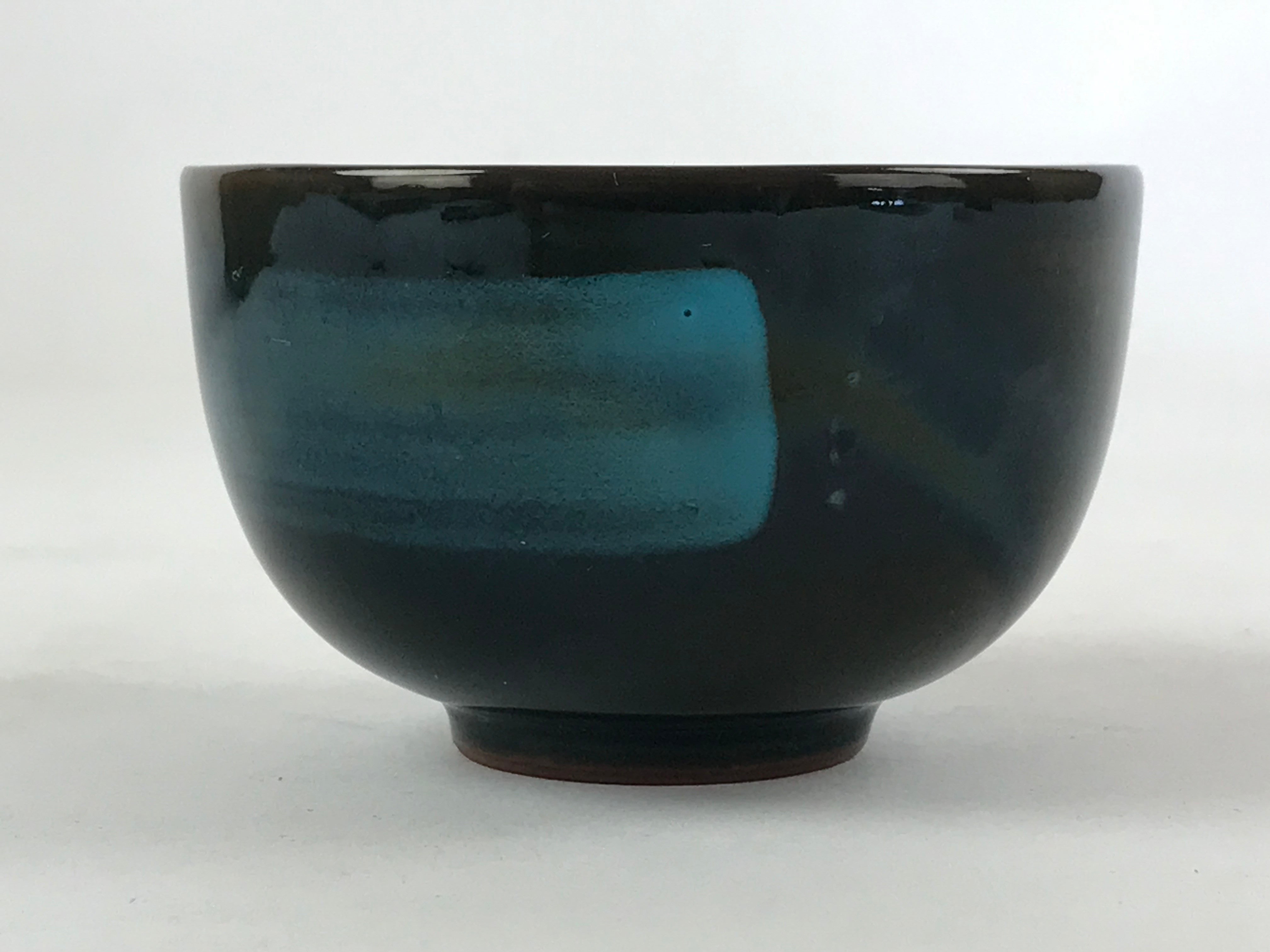 Japanese Ceramic Teacup Vtg Dark Brown Turquoise Mino Ware Yunomi Sencha TC398