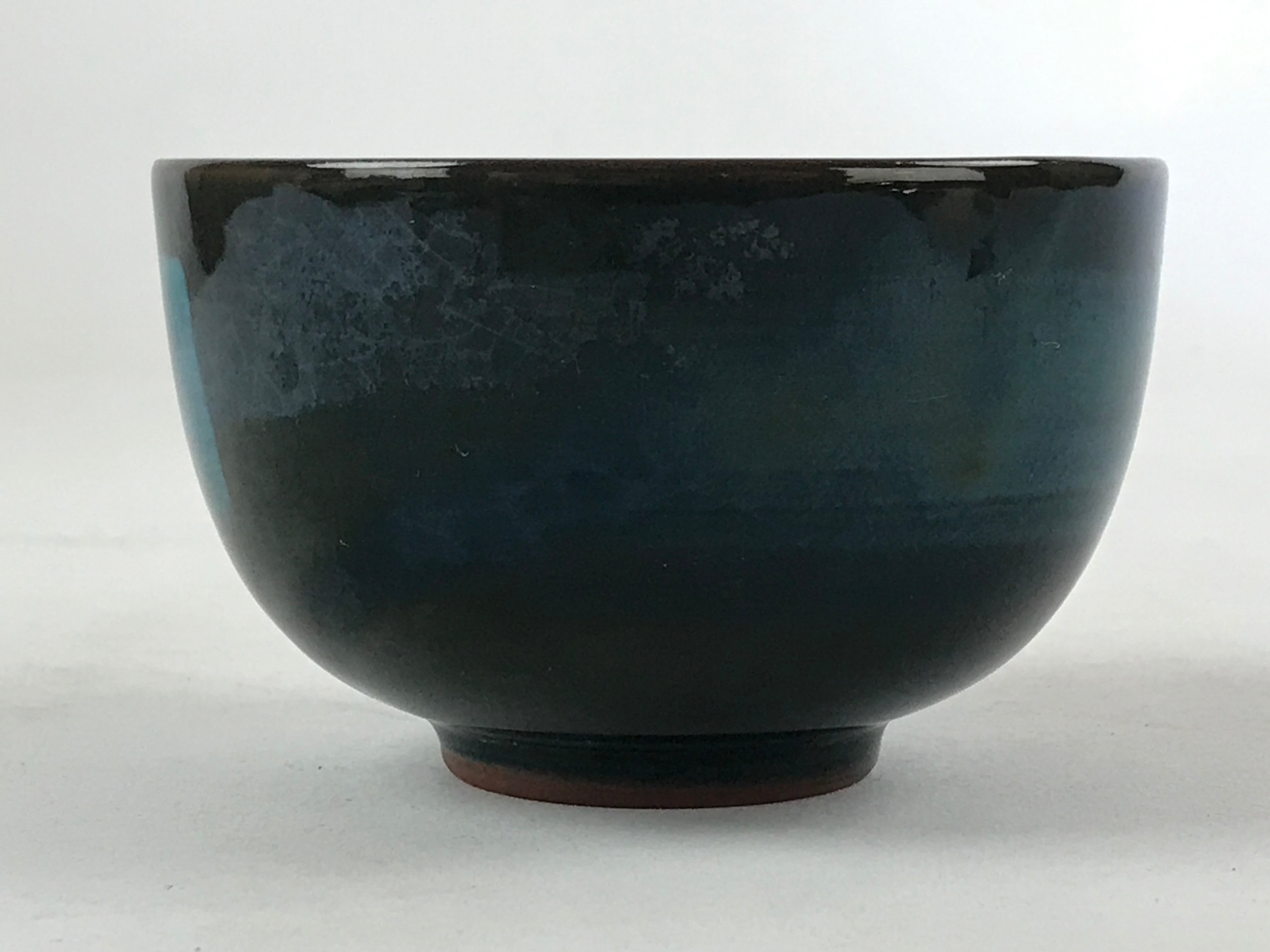 Japanese Ceramic Teacup Vtg Dark Brown Turquoise Mino Ware Yunomi Sencha TC398