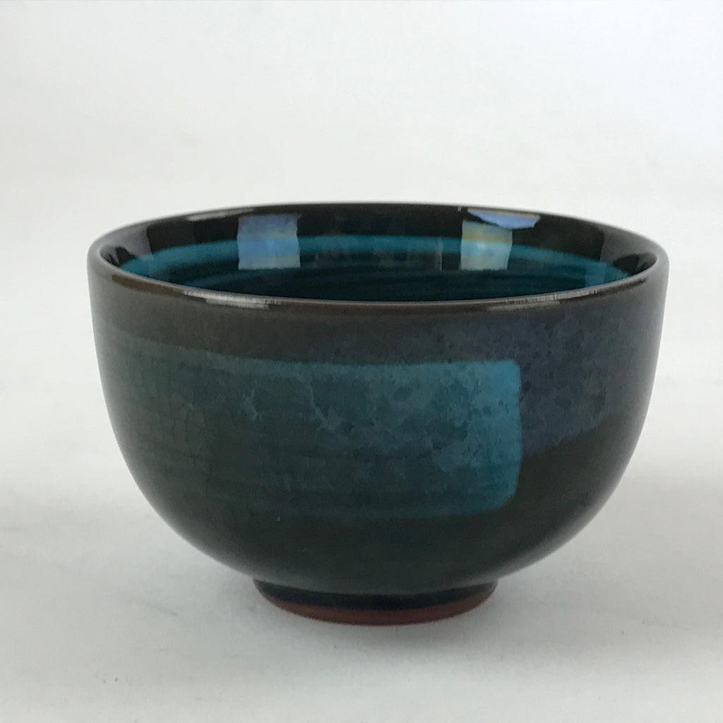Japanese Ceramic Teacup Vtg Dark Brown Turquoise Mino Ware Yunomi Sencha TC398