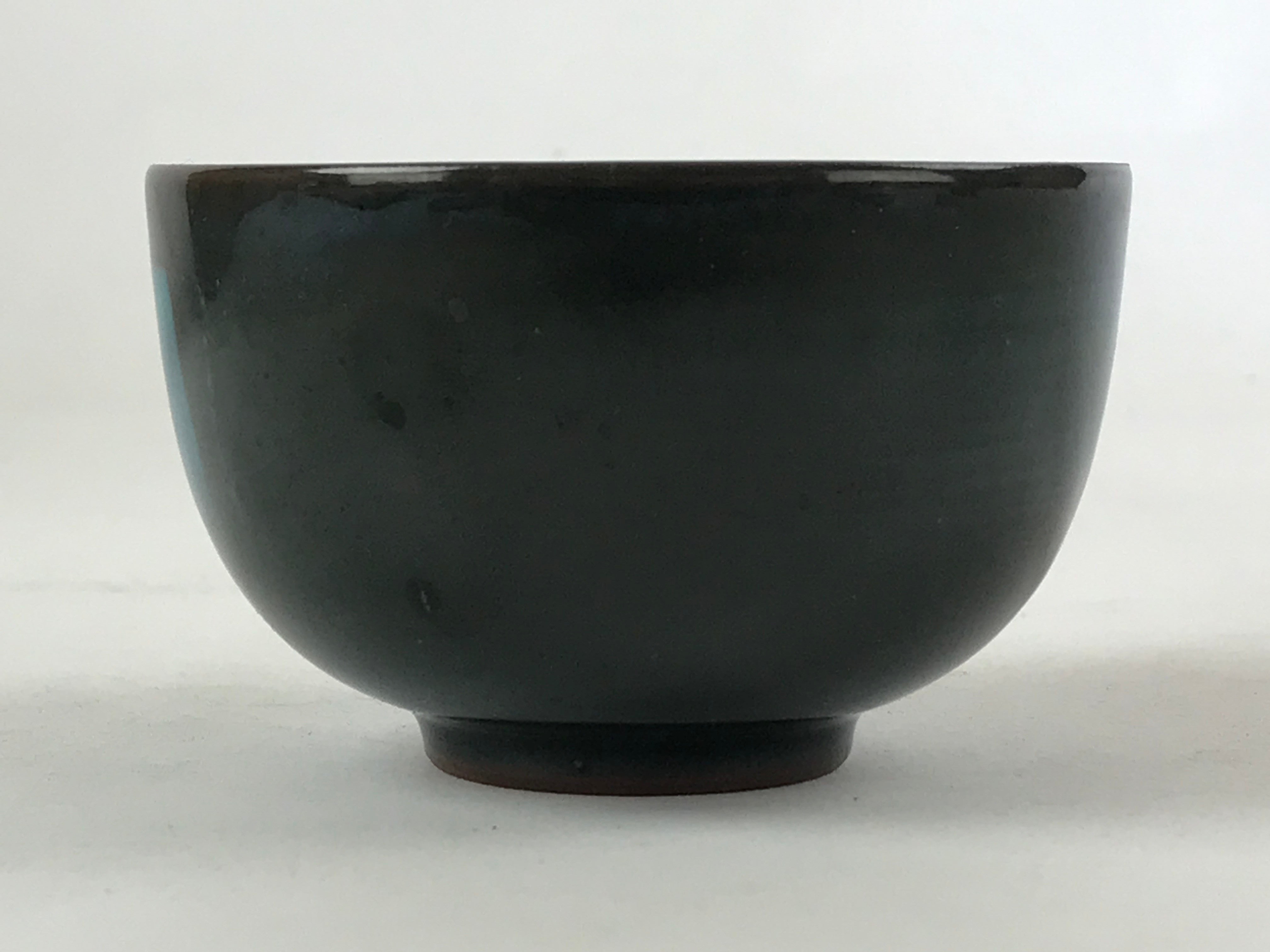 Japanese Ceramic Teacup Vtg Dark Brown Turquoise Mino Ware Yunomi Sencha TC399