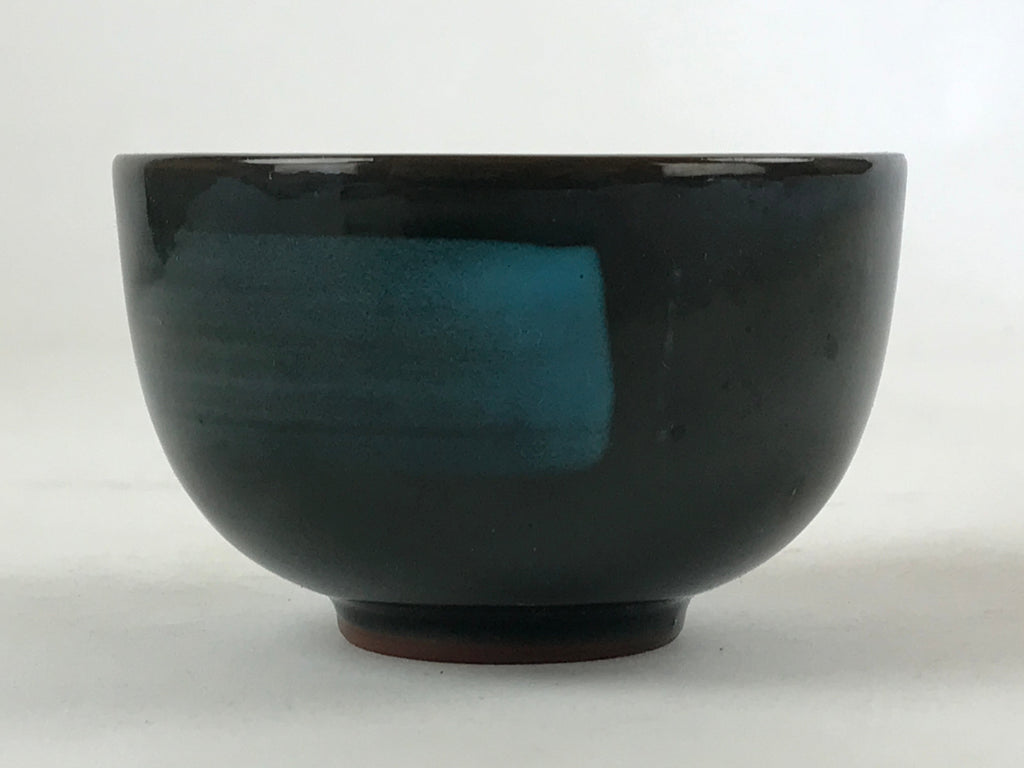 Japanese Ceramic Teacup Vtg Dark Brown Turquoise Mino Ware Yunomi Sencha TC399