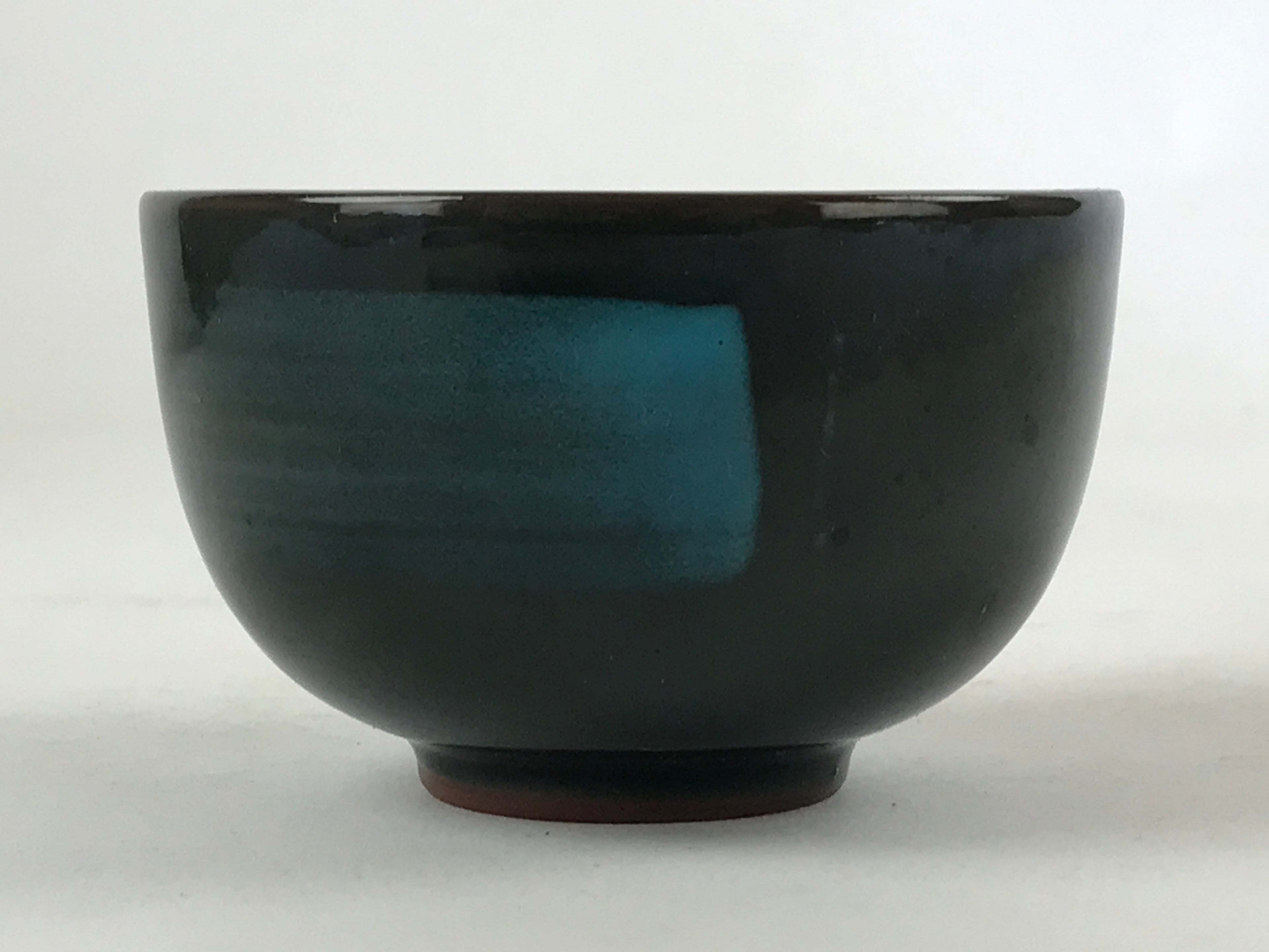 Japanese Ceramic Teacup Vtg Dark Brown Turquoise Mino Ware Yunomi Sencha TC399