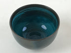 Japanese Ceramic Teacup Vtg Dark Brown Turquoise Mino Ware Yunomi Sencha TC399
