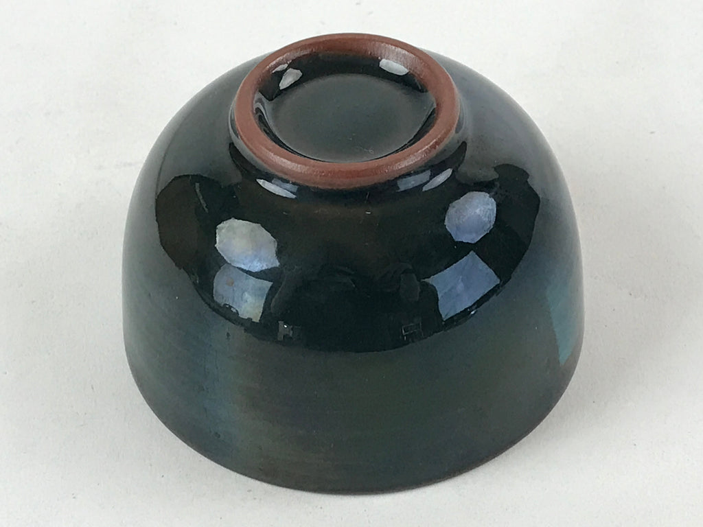 Japanese Ceramic Teacup Vtg Dark Brown Turquoise Mino Ware Yunomi Sencha TC399