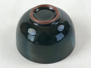 Japanese Ceramic Teacup Vtg Dark Brown Turquoise Mino Ware Yunomi Sencha TC399